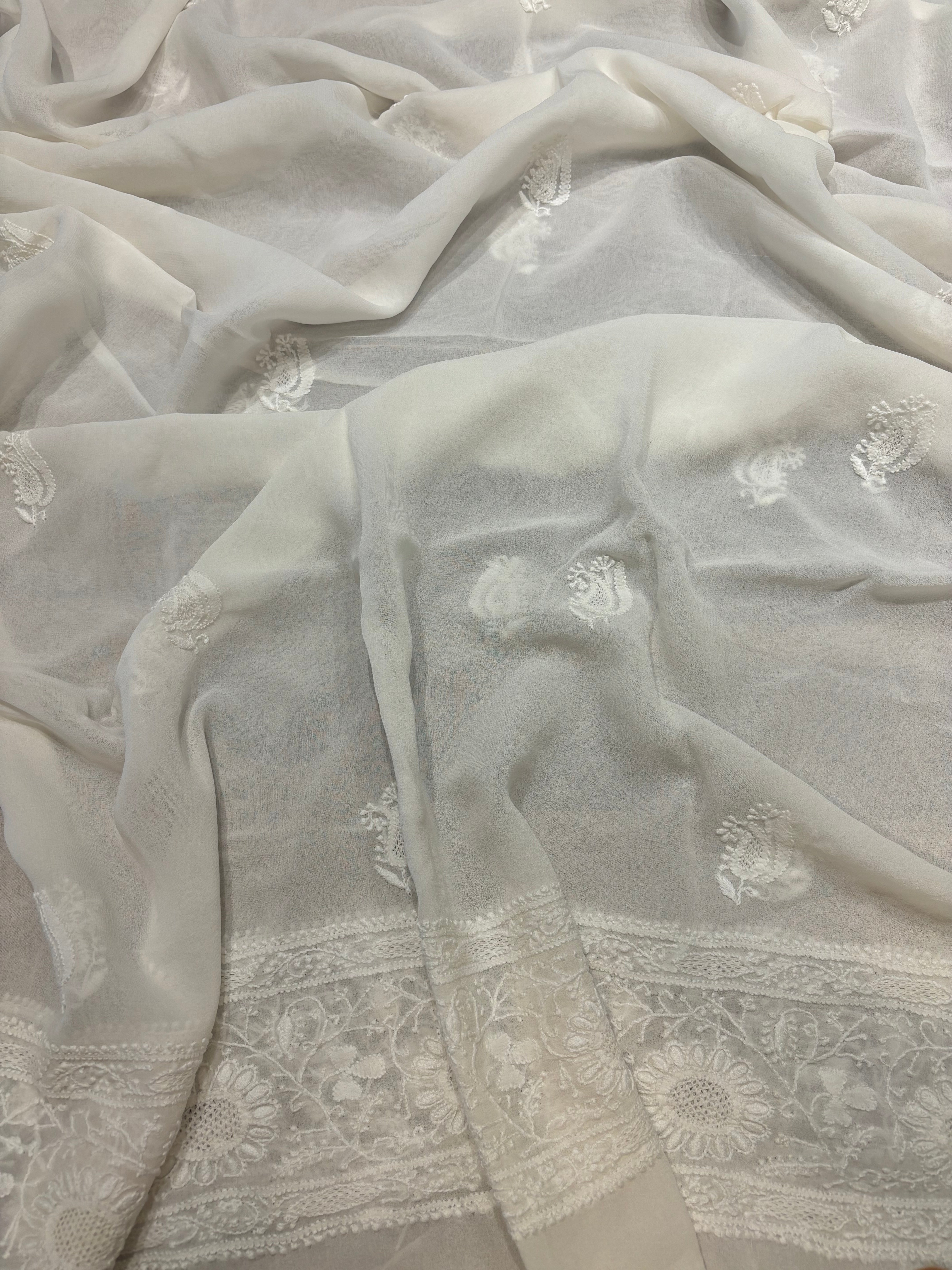 Dyeable Pure Georgette Chikankari Anarkali and Dupatta