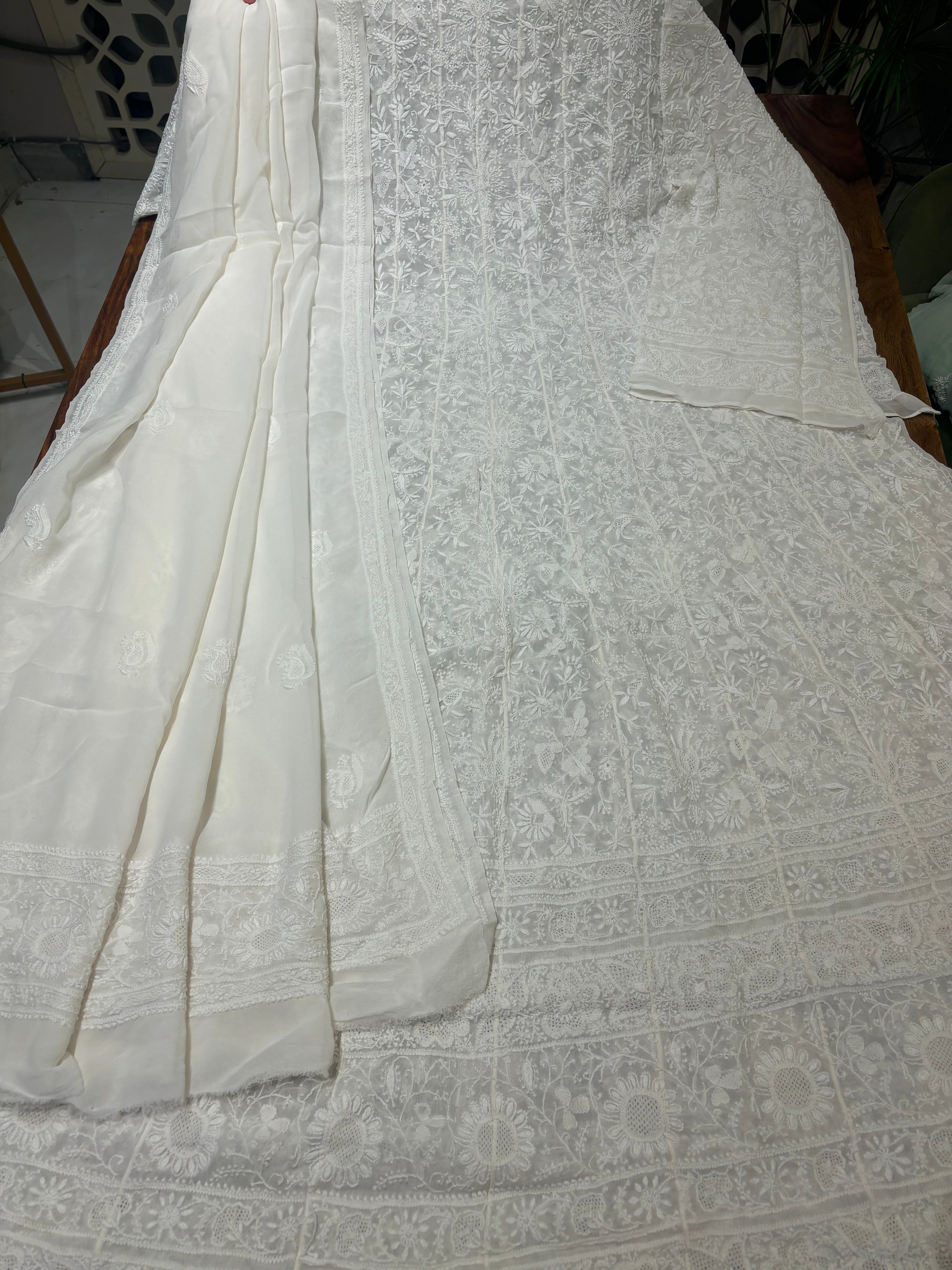 Dyeable Pure Georgette Chikankari Anarkali and Dupatta