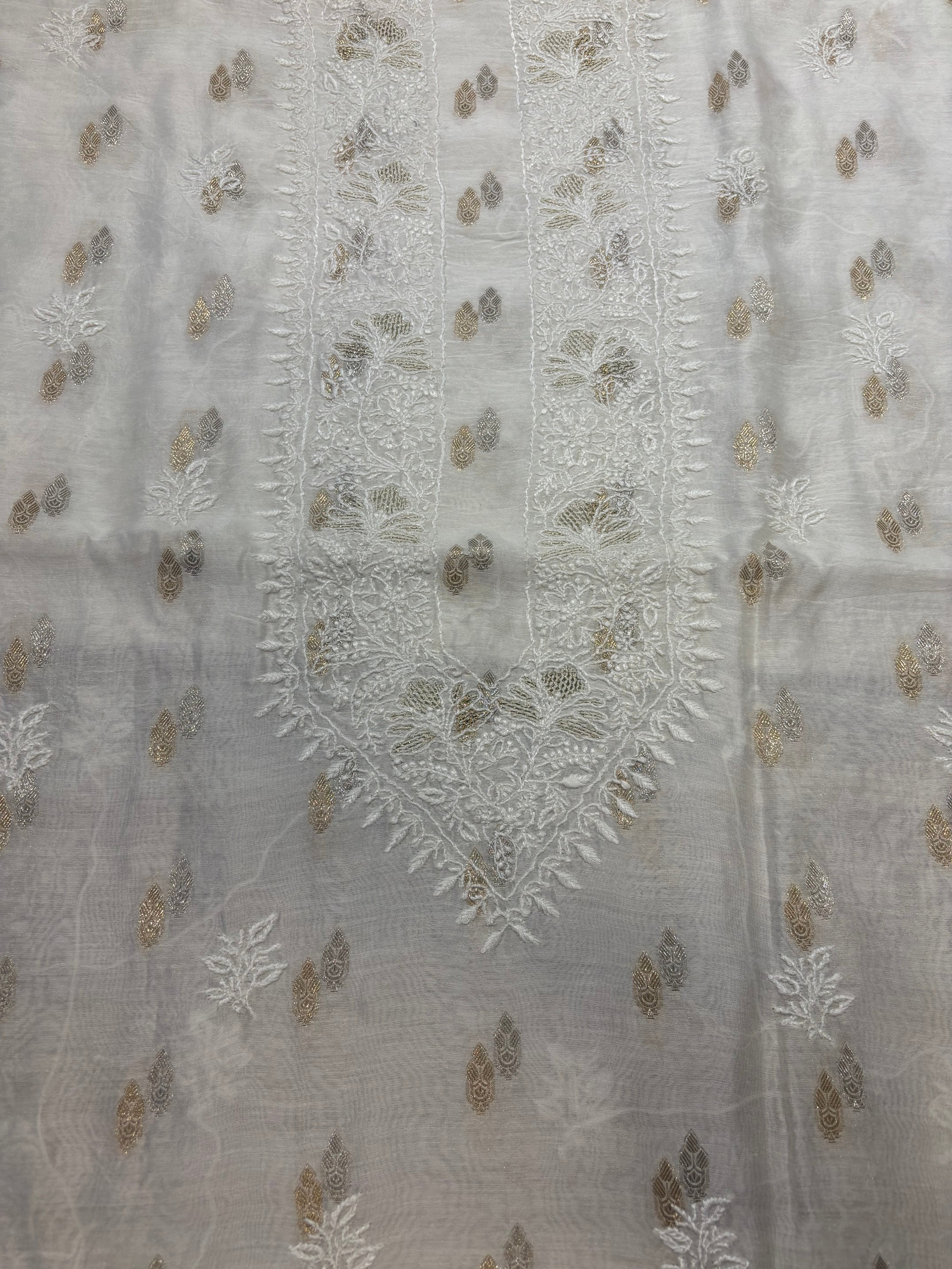 Dyeable Chanderi Banarsi Chikankari Men's Kurta Fabric