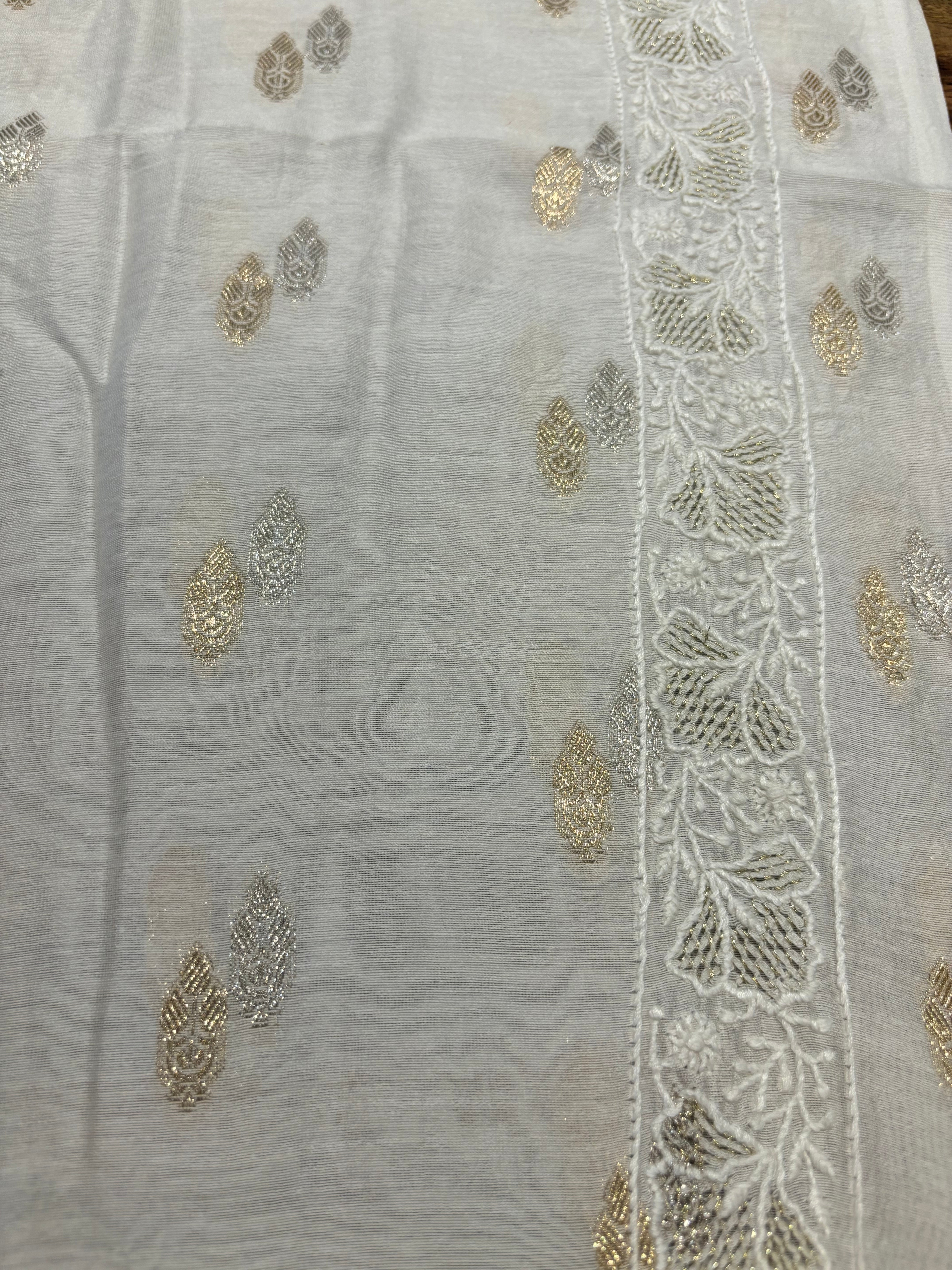 Dyeable Chanderi Banarsi Chikankari Men's Kurta Fabric