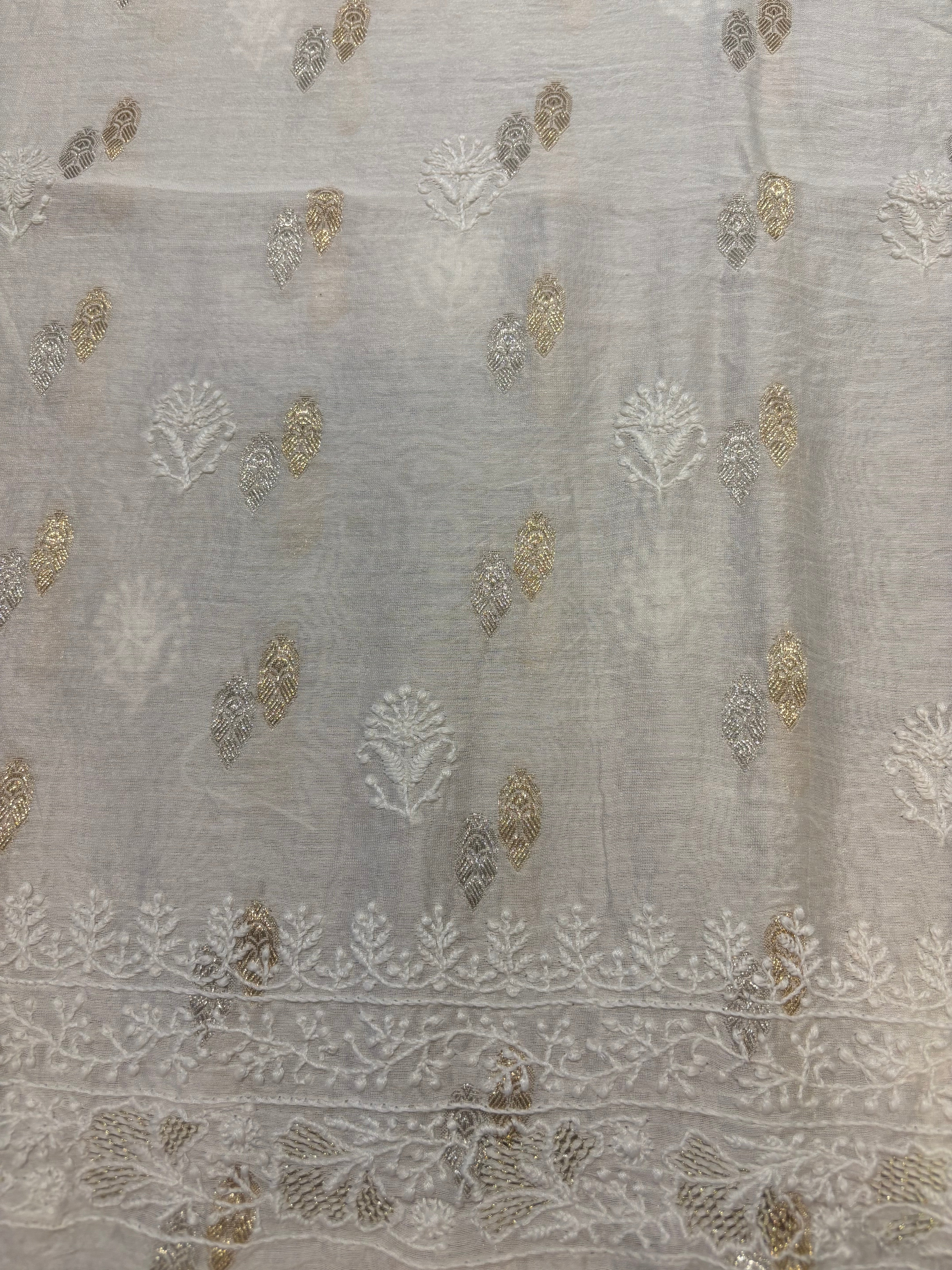 Dyeable Chanderi Banarsi Chikankari Men's Kurta Fabric