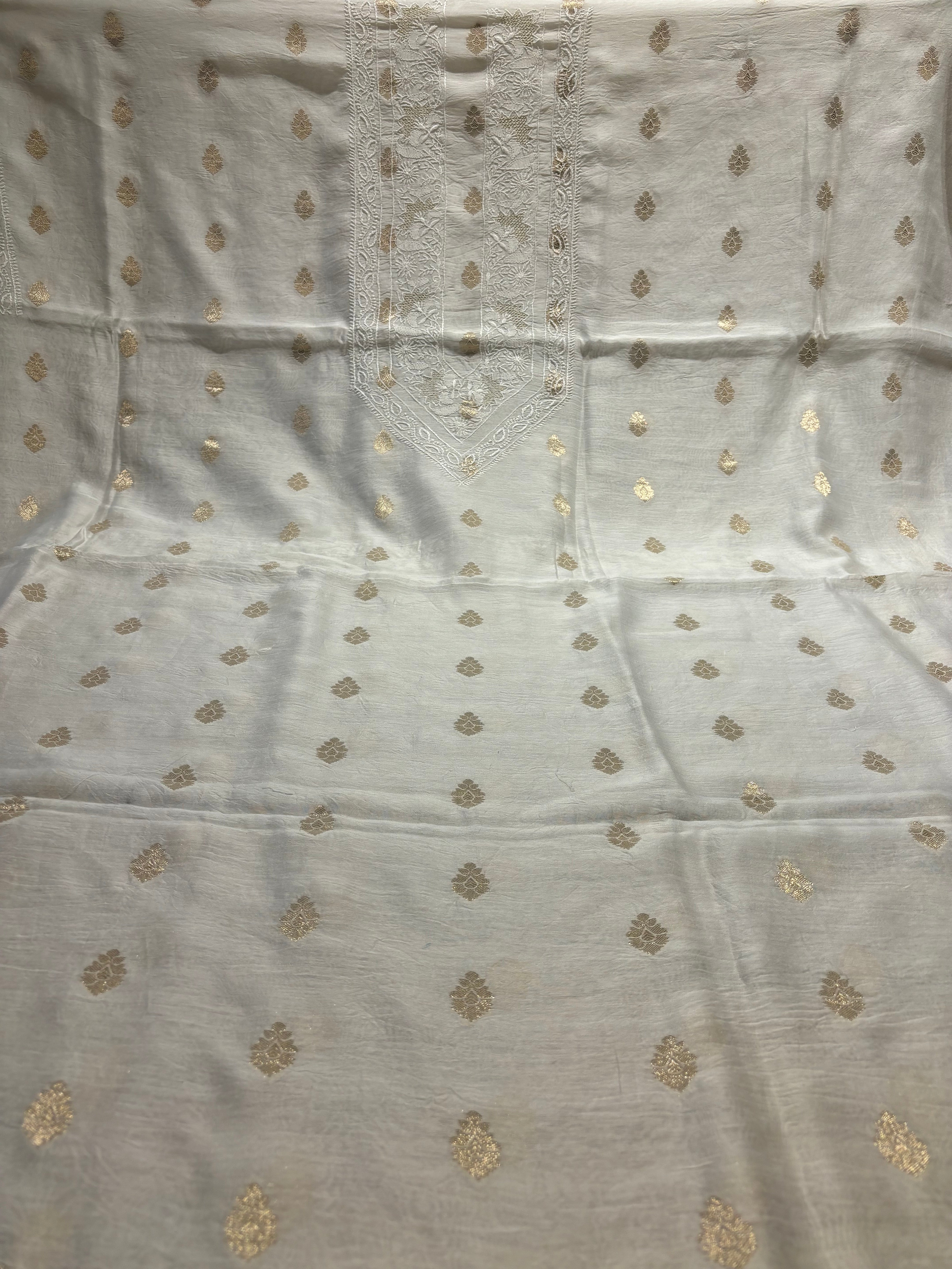 Dyeable Chanderi Banarsi Chikankari Men's Kurta Fabric