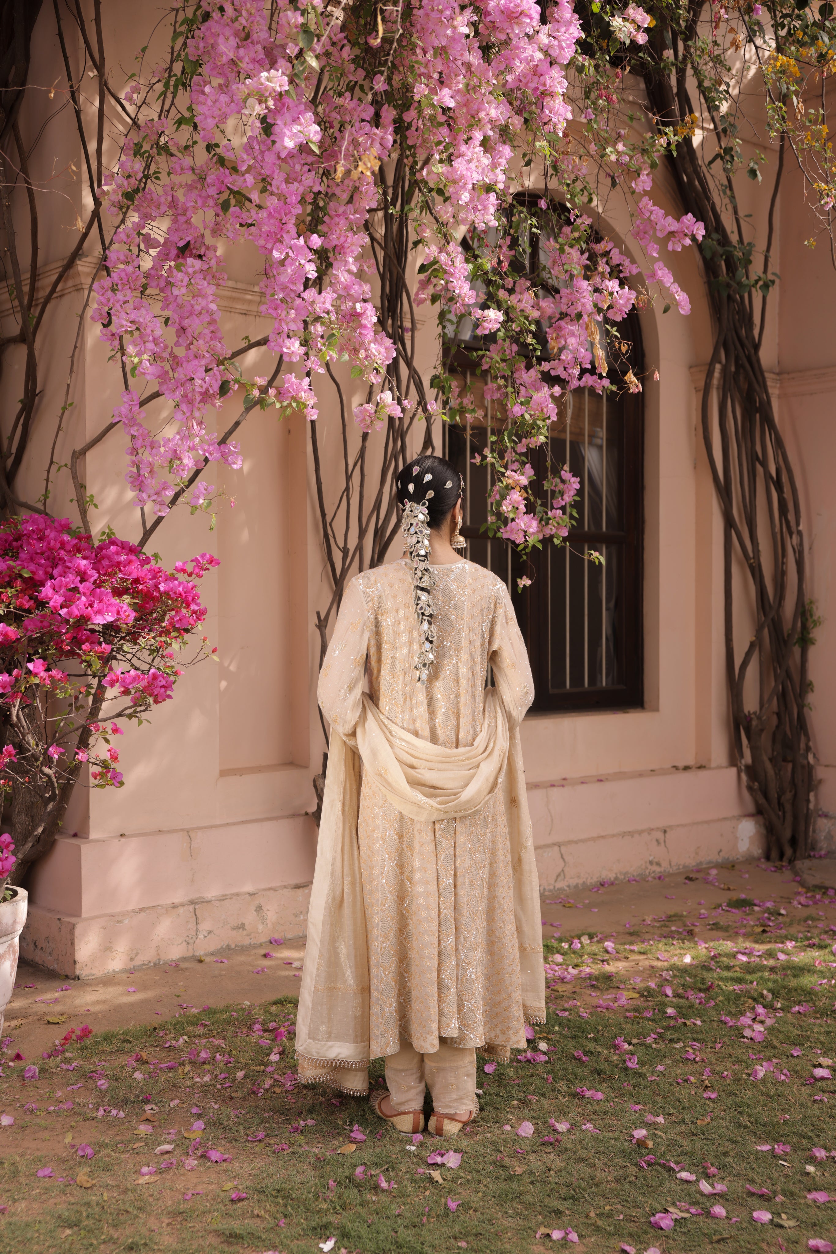 Dyeable Gold Tissue Chikankari Anarkali and Dupatta - Pleats PleaseChikankari