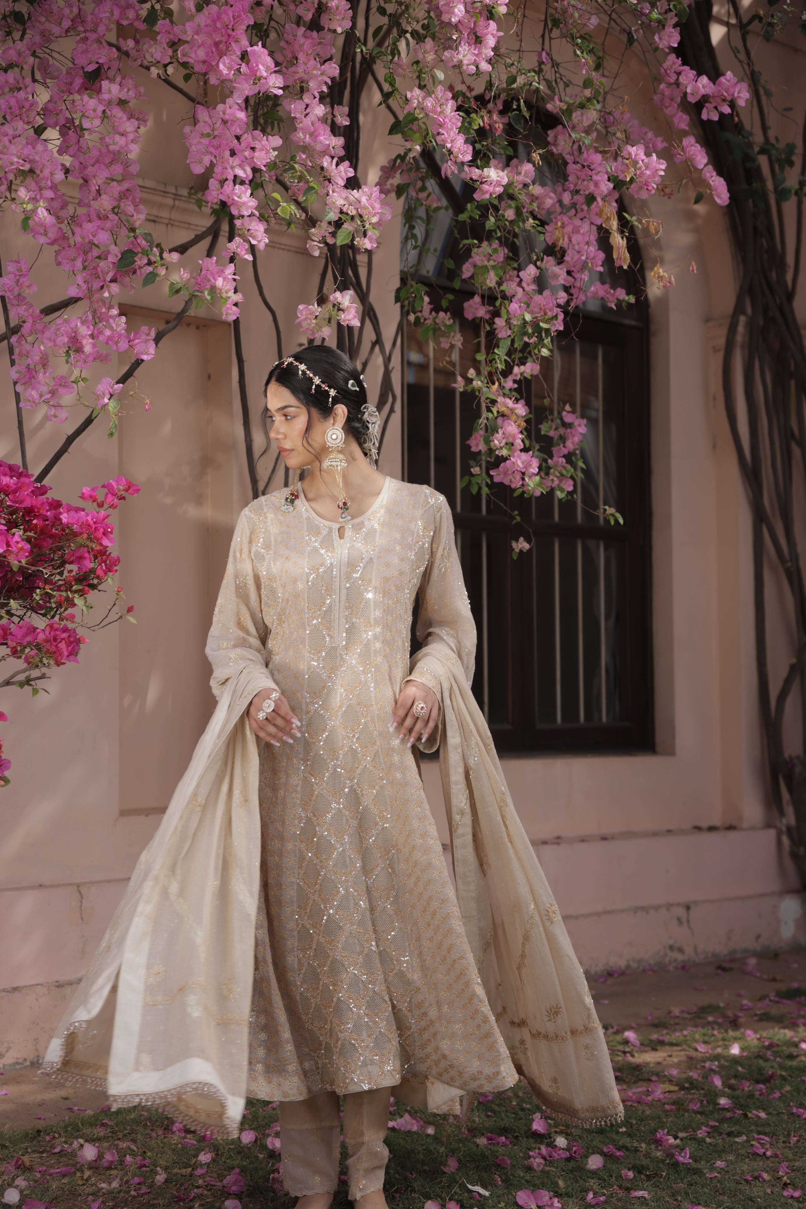 Dyeable Gold Tissue Chikankari Anarkali and Dupatta