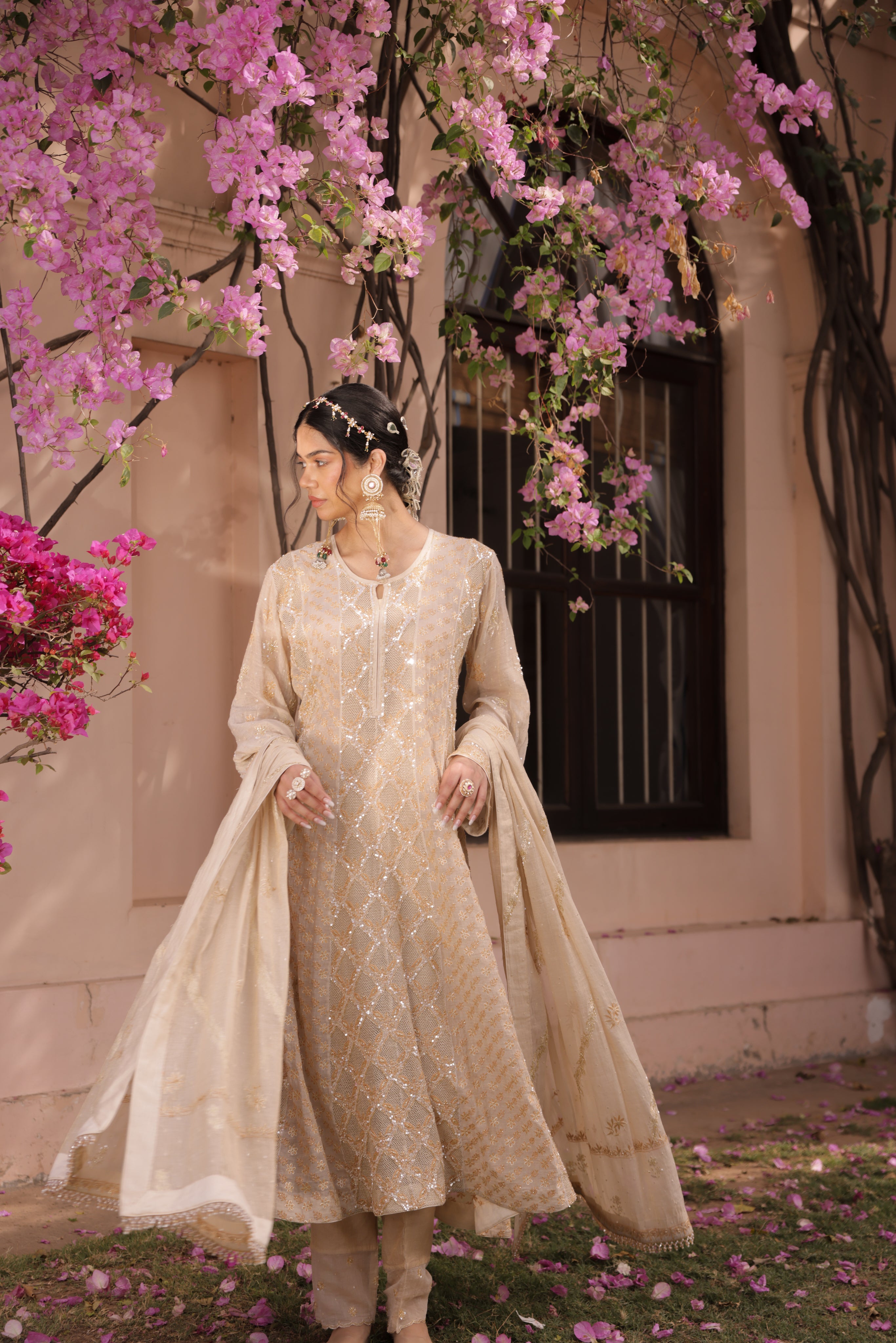 Dyeable Gold Tissue Chikankari Anarkali and Dupatta - Pleats PleaseChikankari
