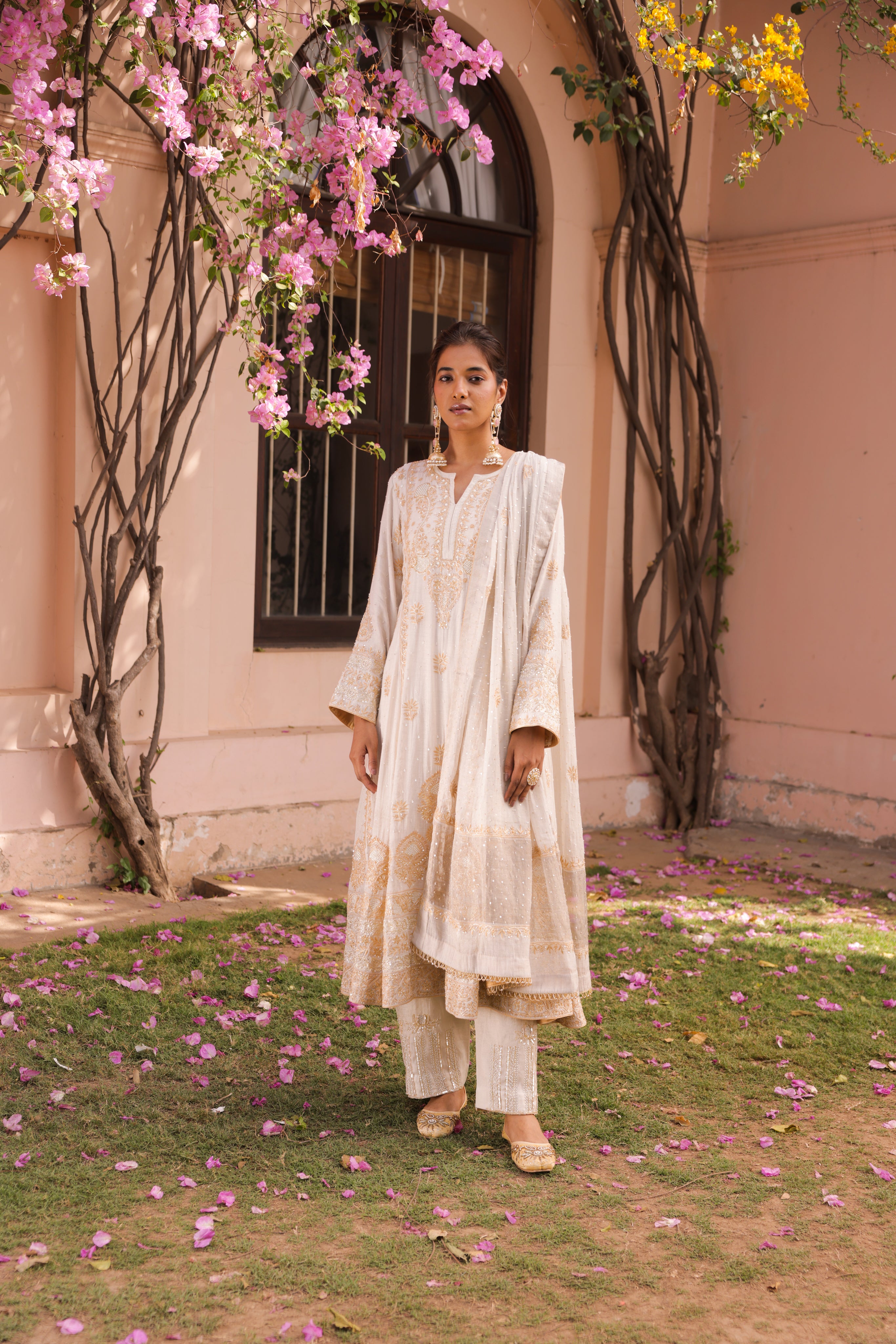 Dyeable Silver Tissue Chikankari Anarkali & Dupatta - Pleats PleaseChikankari