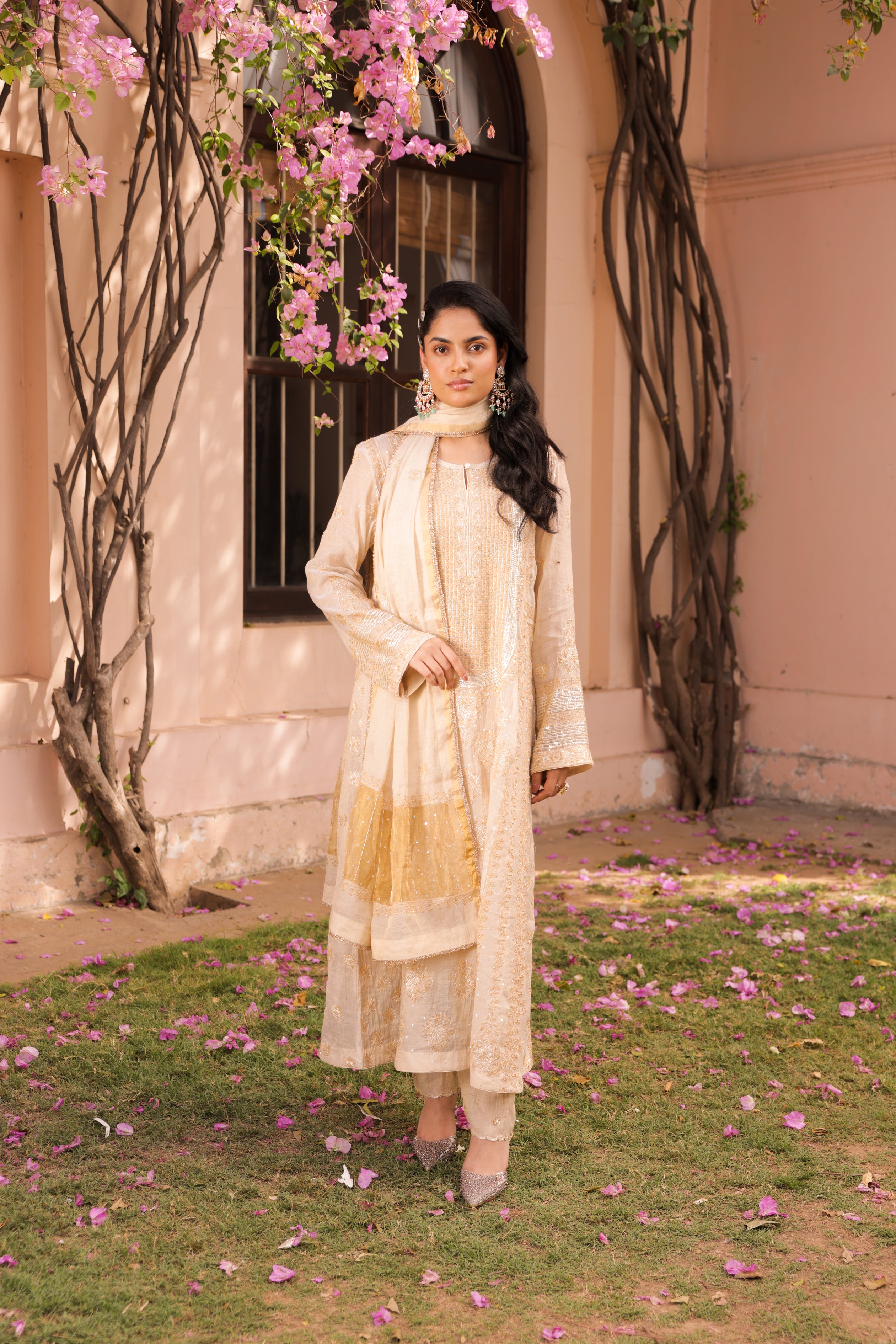 Dyeable Gold Tissue Chikankari Anarkali and Dupatta - Pleats PleaseChikankari