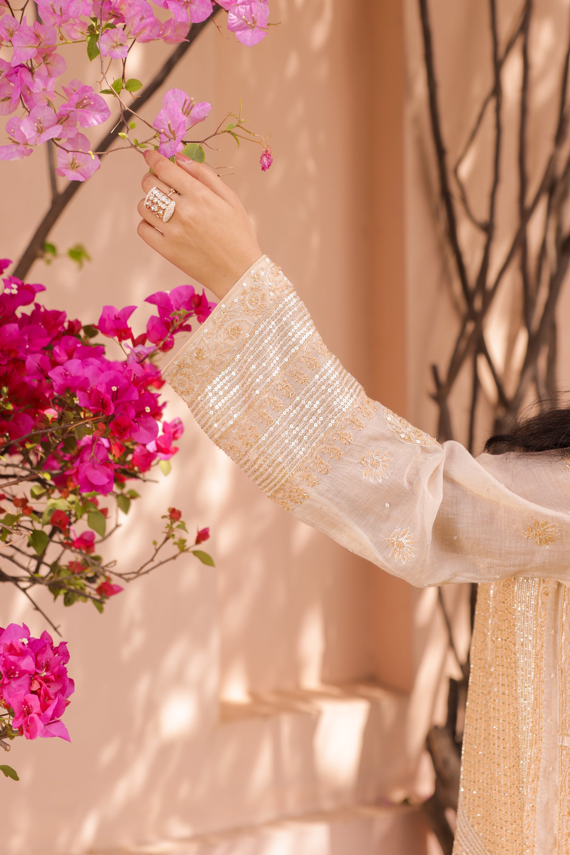 Dyeable Gold Tissue Chikankari Anarkali and Dupatta - Pleats PleaseChikankari