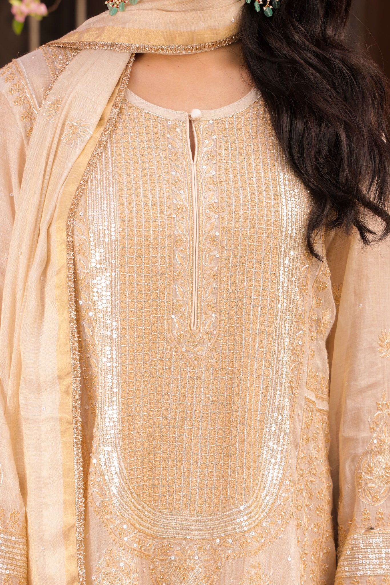 Dyeable Gold Tissue Chikankari Anarkali and Dupatta - Pleats PleaseChikankari
