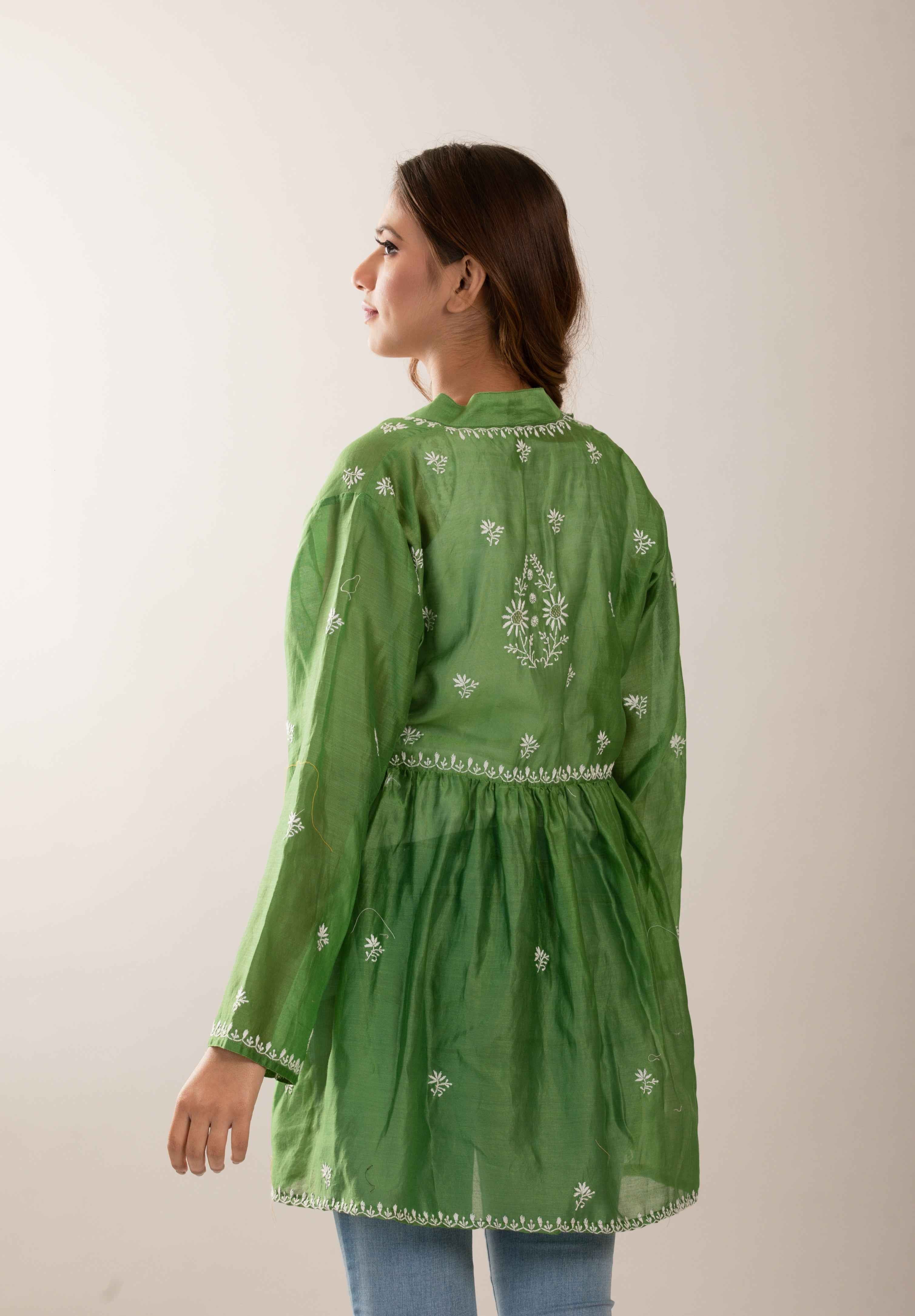 Green Cape - Pleats PleaseChikankari