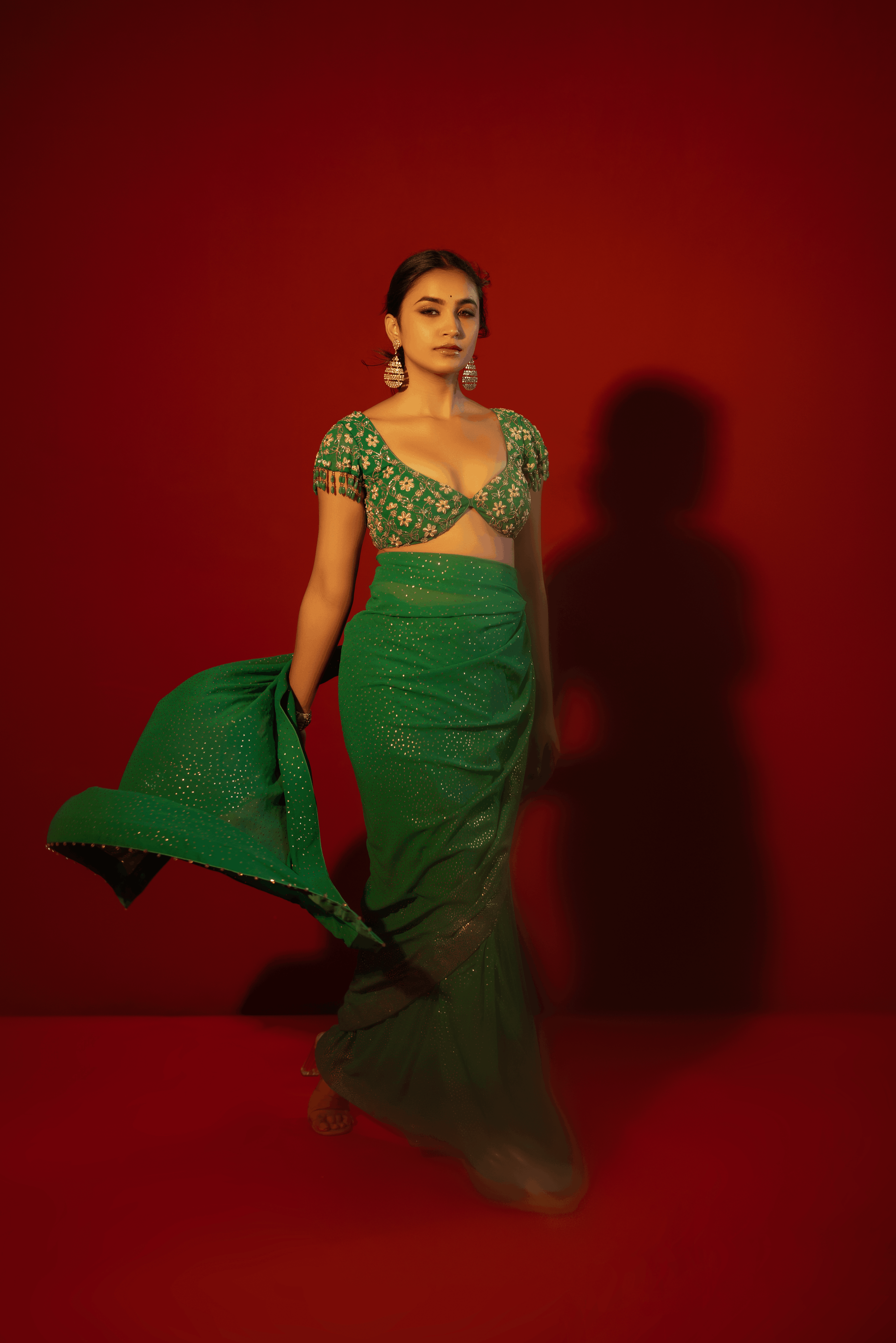 Emerald Green Pure and Premium Georgette Lakhdana Saree and Blouse