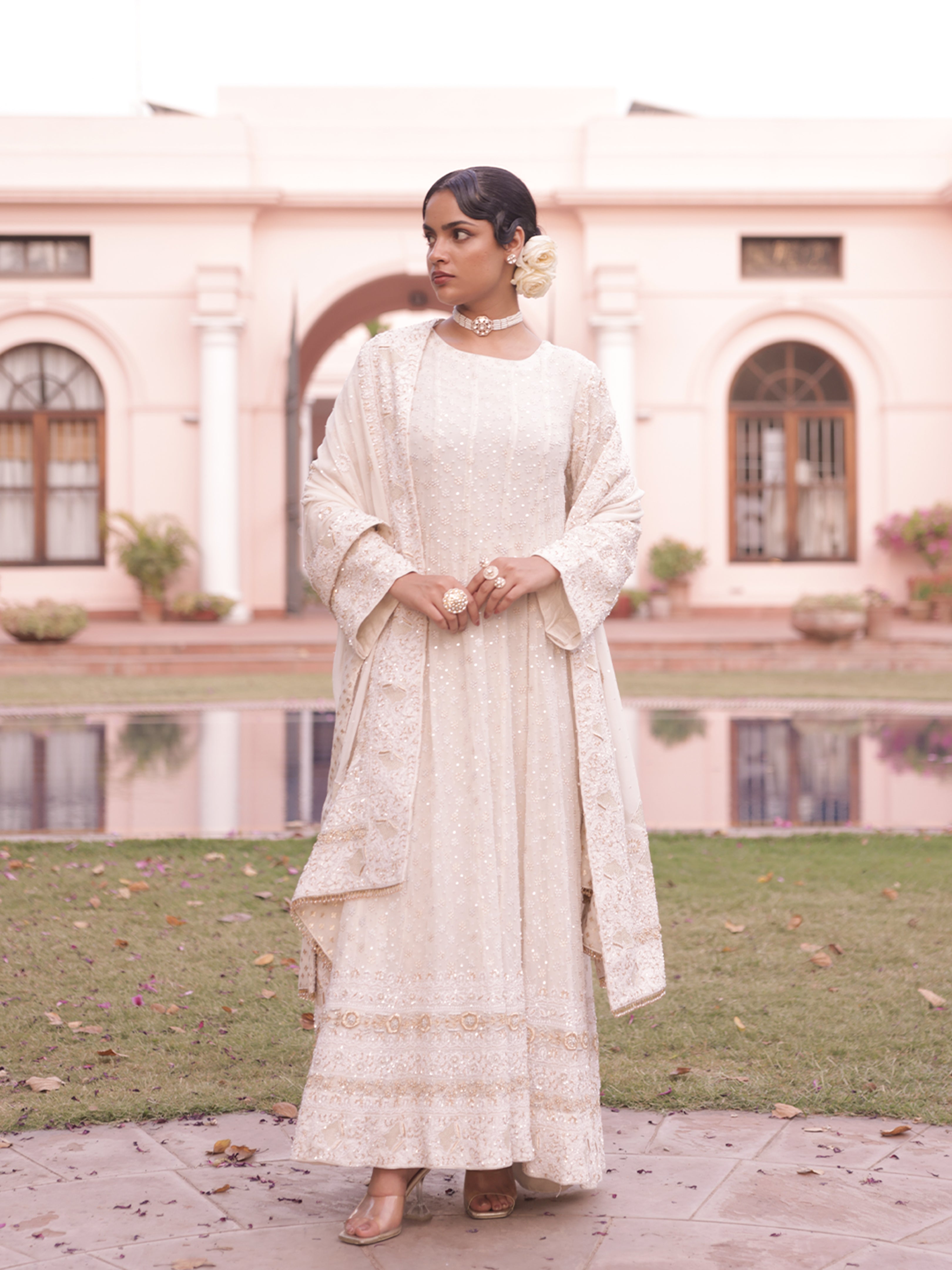 Dyeable Ivory Pure & Premium Georgette Chikankari Anarkali & Dupatta