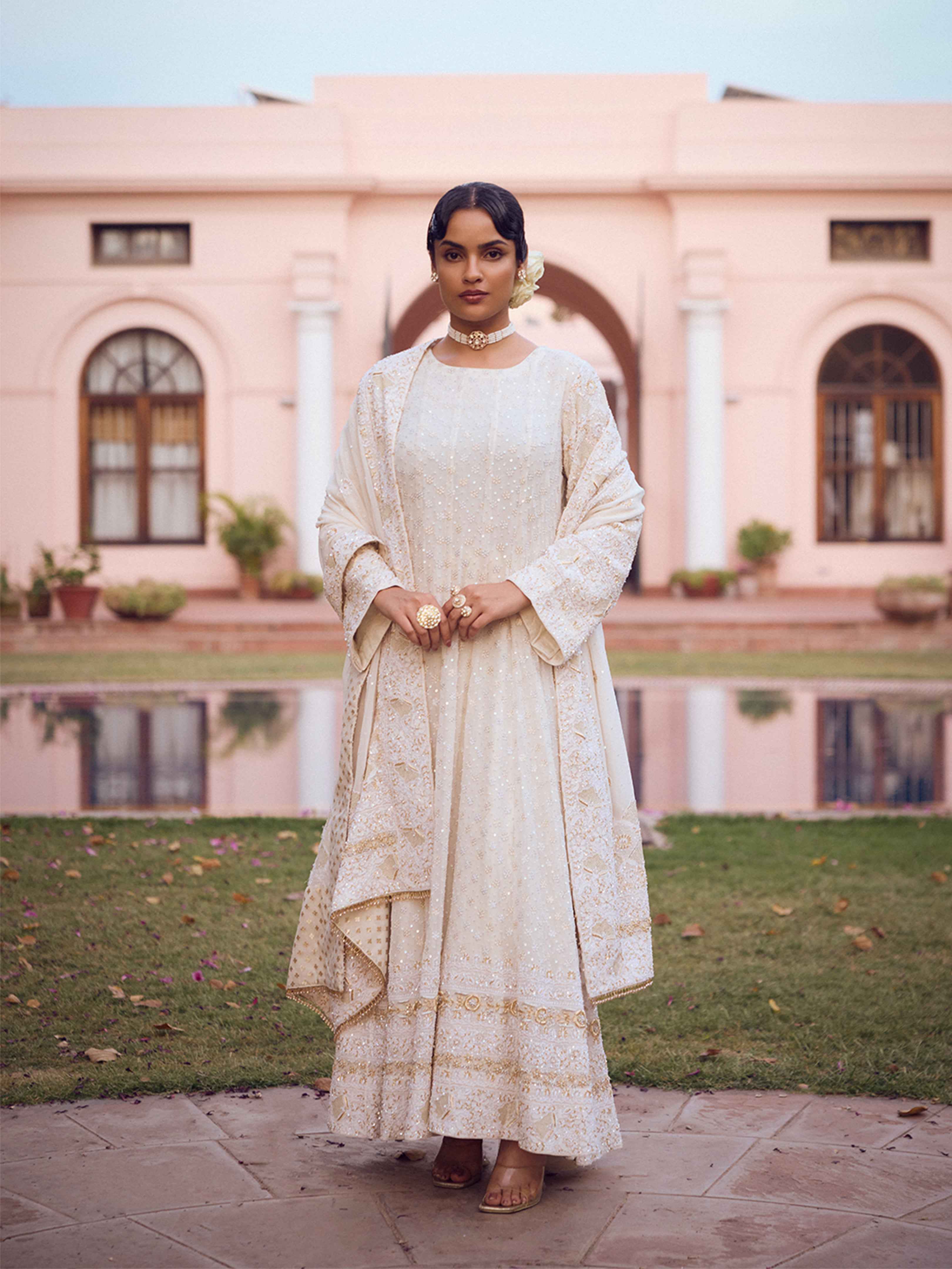 Dyeable Ivory Pure & Premium Georgette Chikankari Anarkali & Dupatta