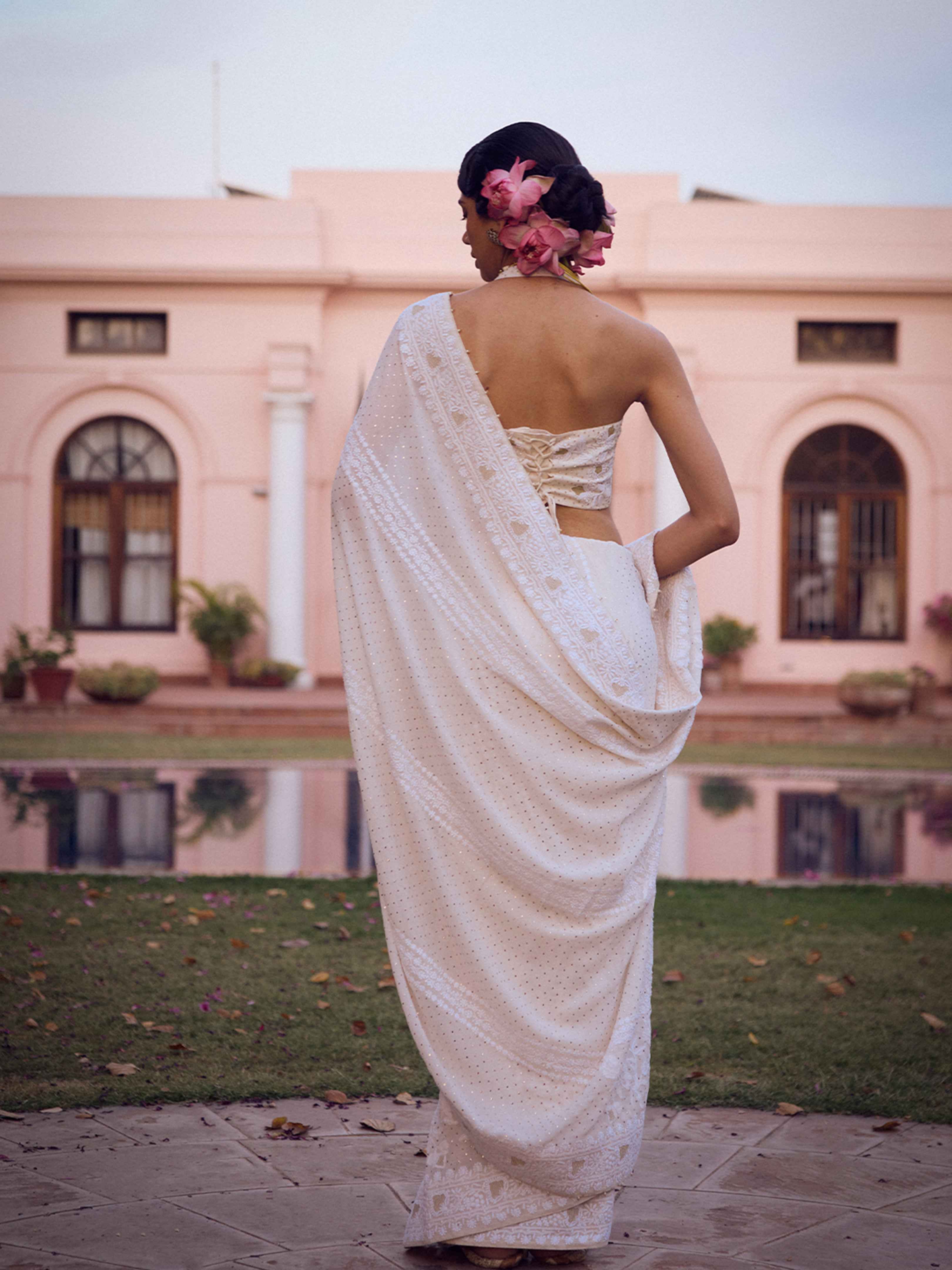 Dyeable White Pure & Premium Chikankari & Mukaish Saree & Blouse