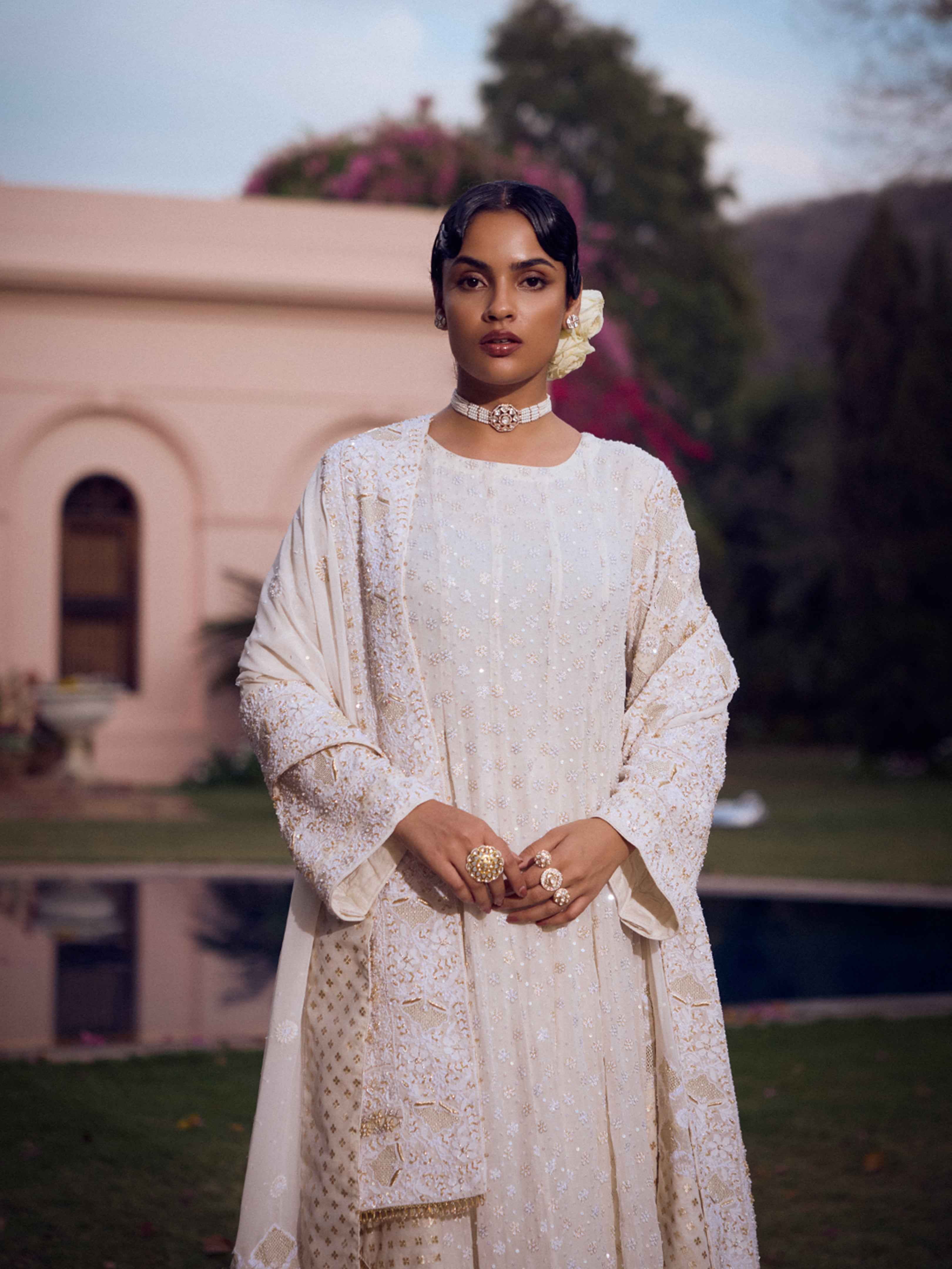 Dyeable Ivory Pure & Premium Georgette Chikankari Anarkali & Dupatta