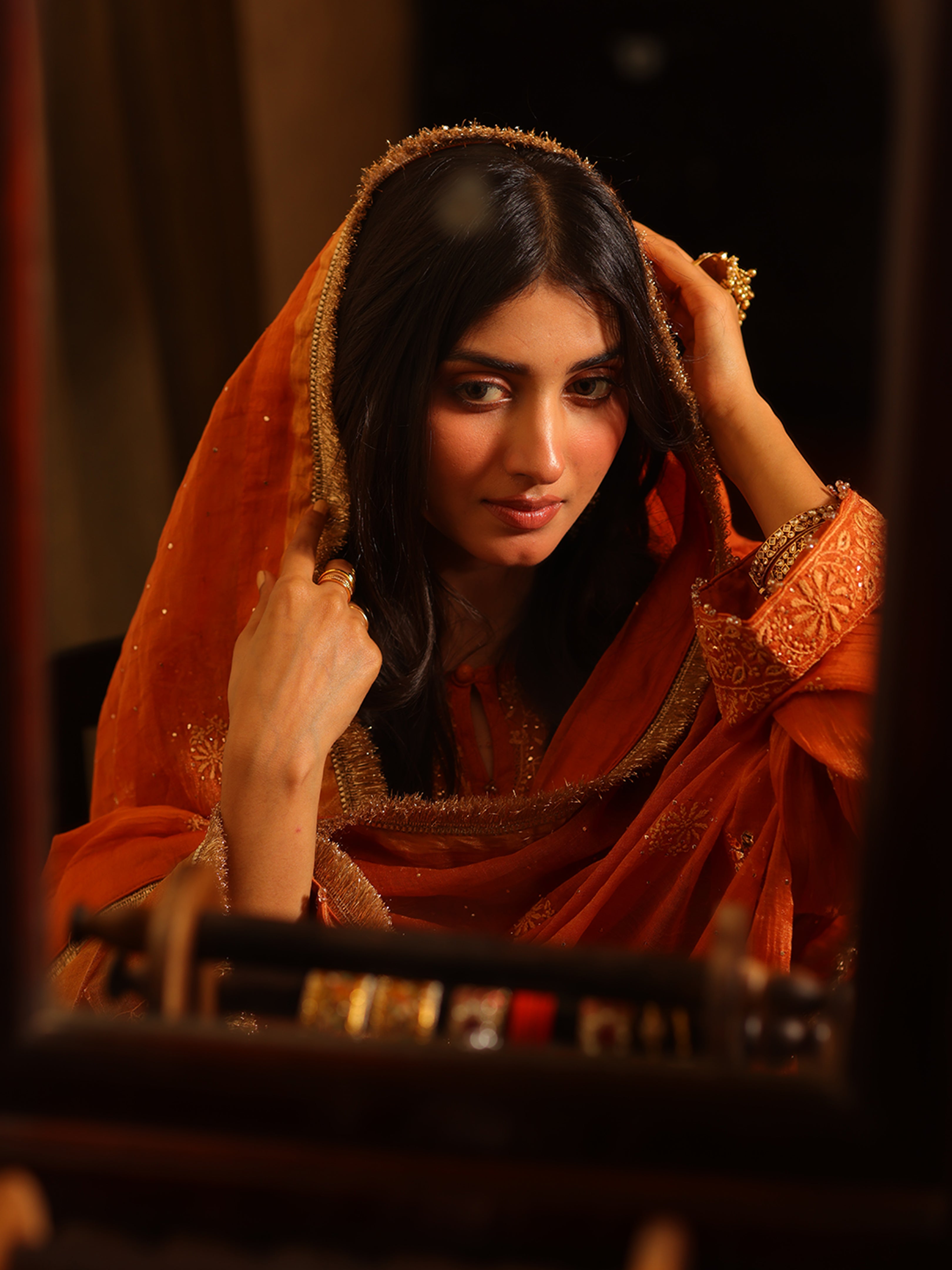 Handcrafted Pure & Premium Burnt Orange Tissue Chikankari Kurta And Sharara Set