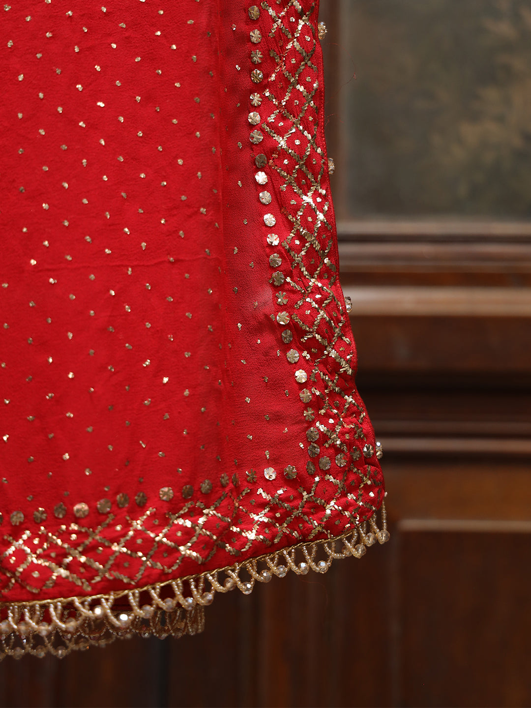 Red Pure & Premium Chiffon Mukaish Kurta Set