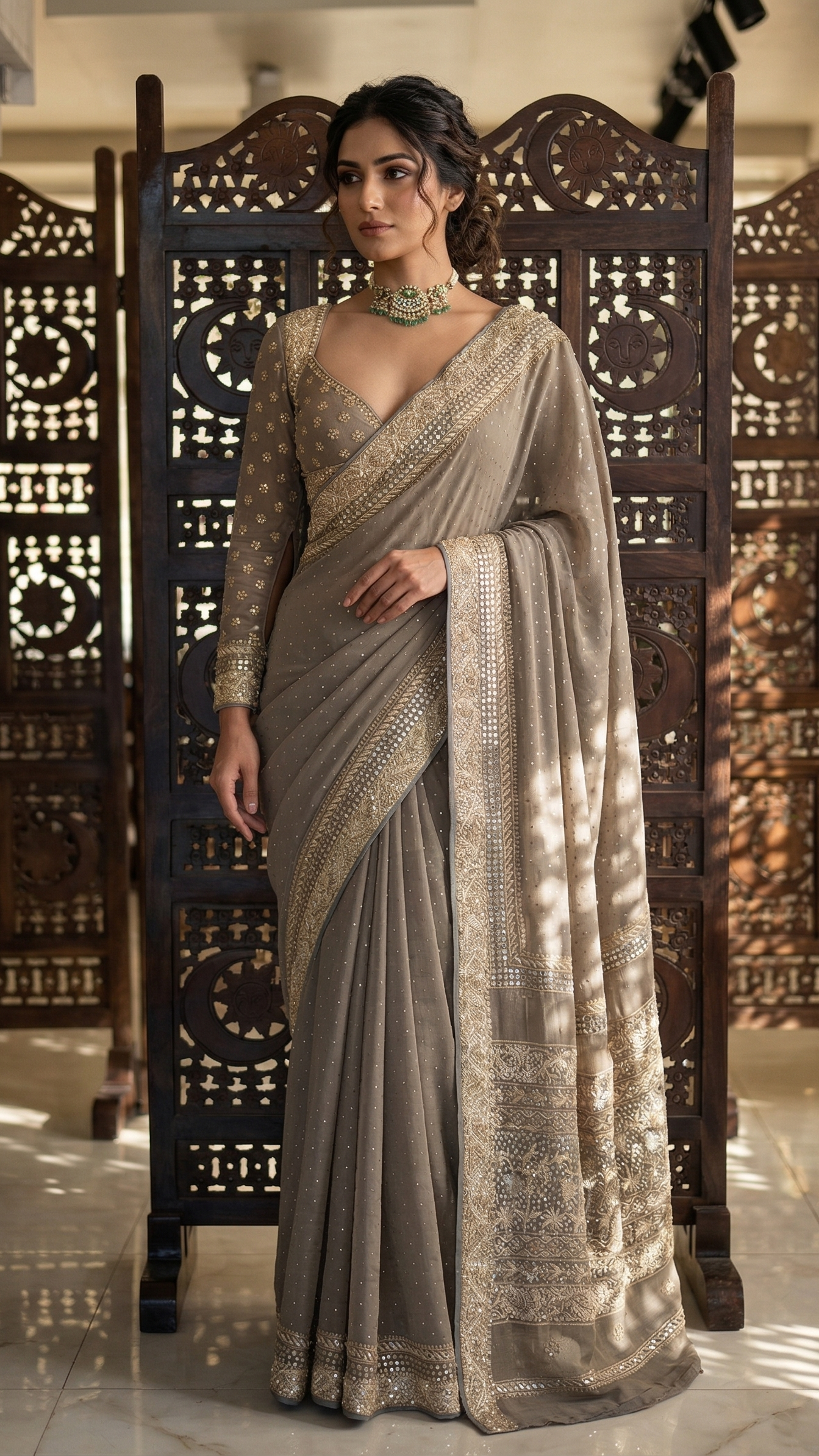 Sandrift Pure & Premium Tissue Mukaish Chikankari Saree