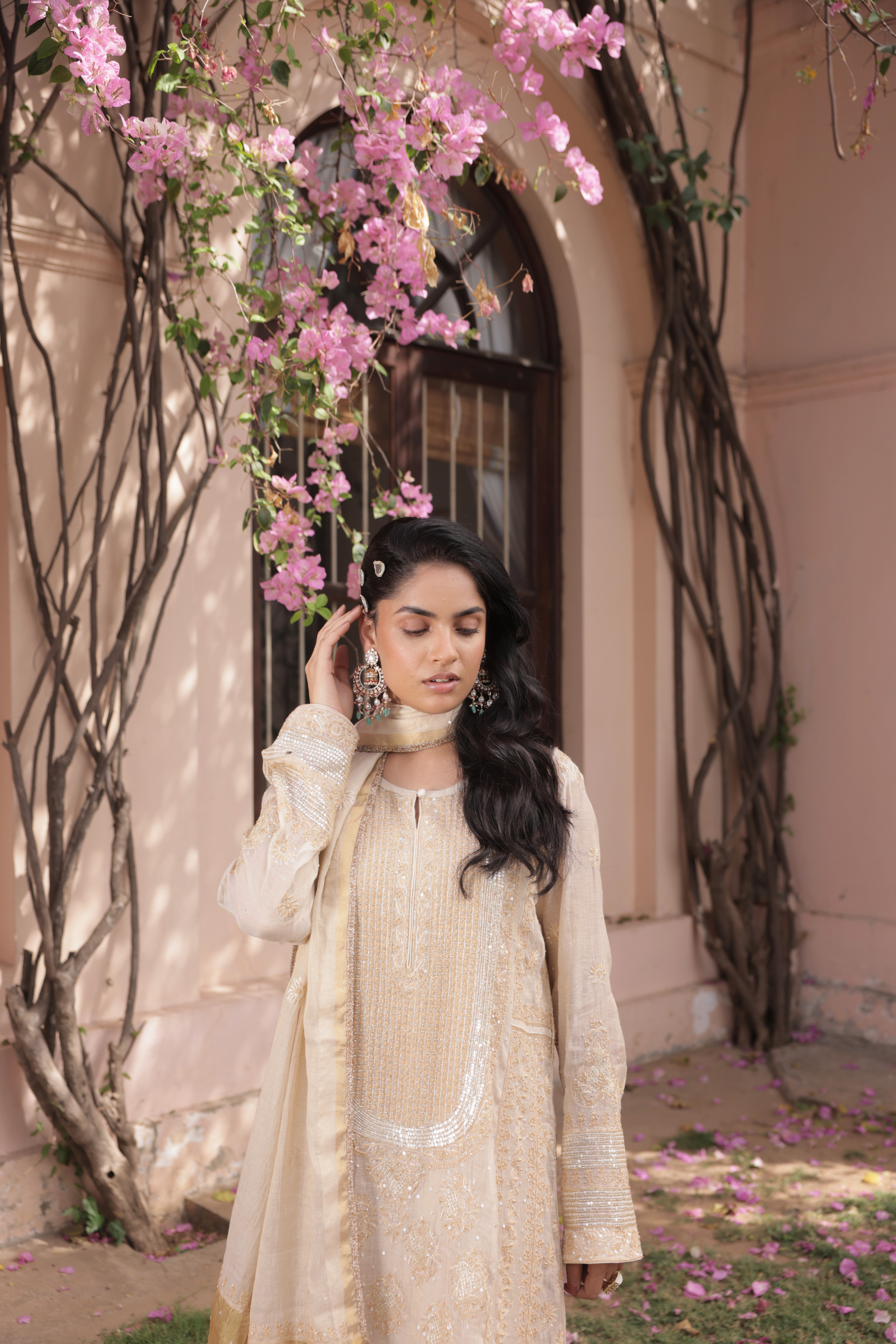 Dyeable Gold Tissue Chikankari Anarkali and Dupatta