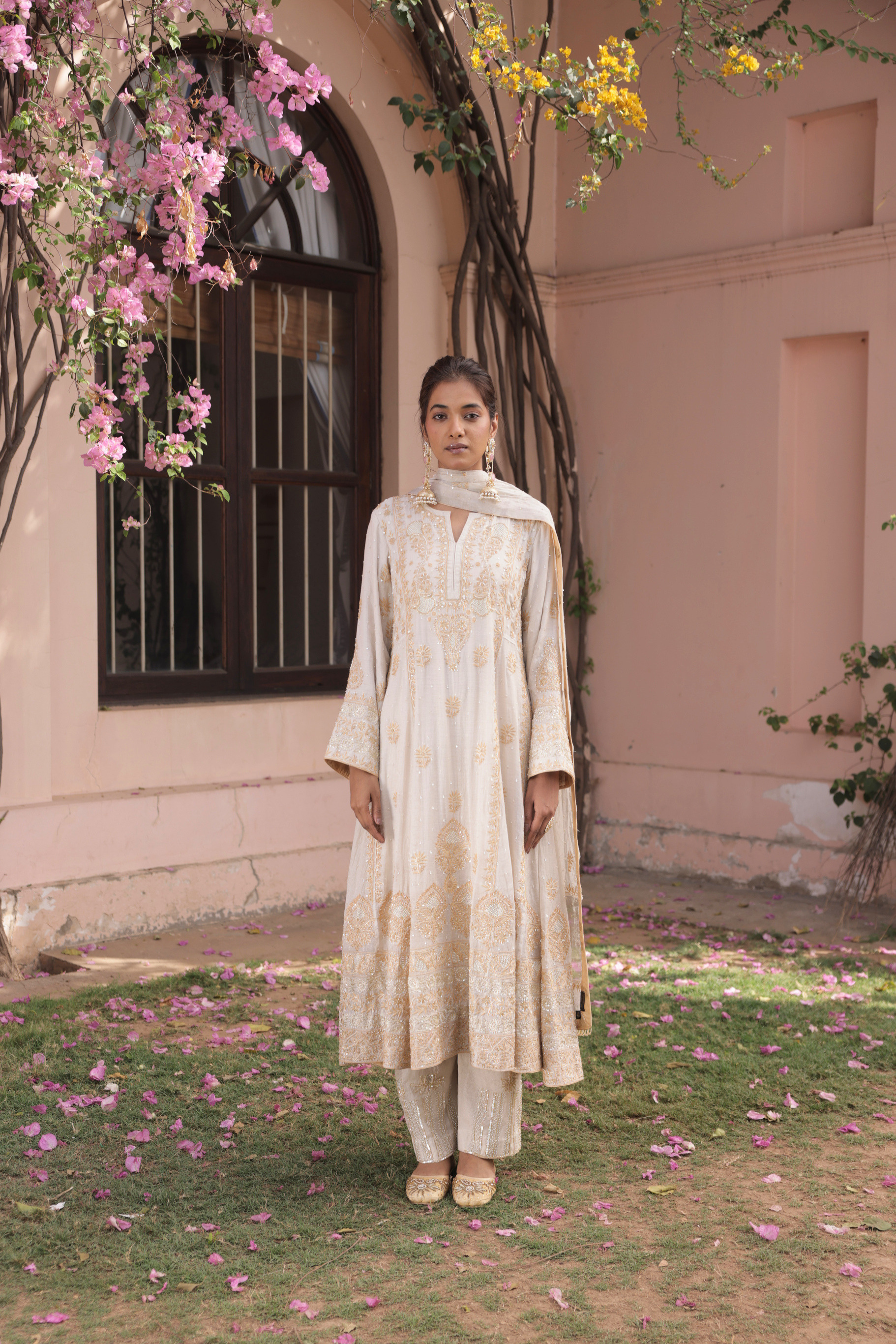 Dyeable Silver Tissue Chikankari Anarkali & Dupatta