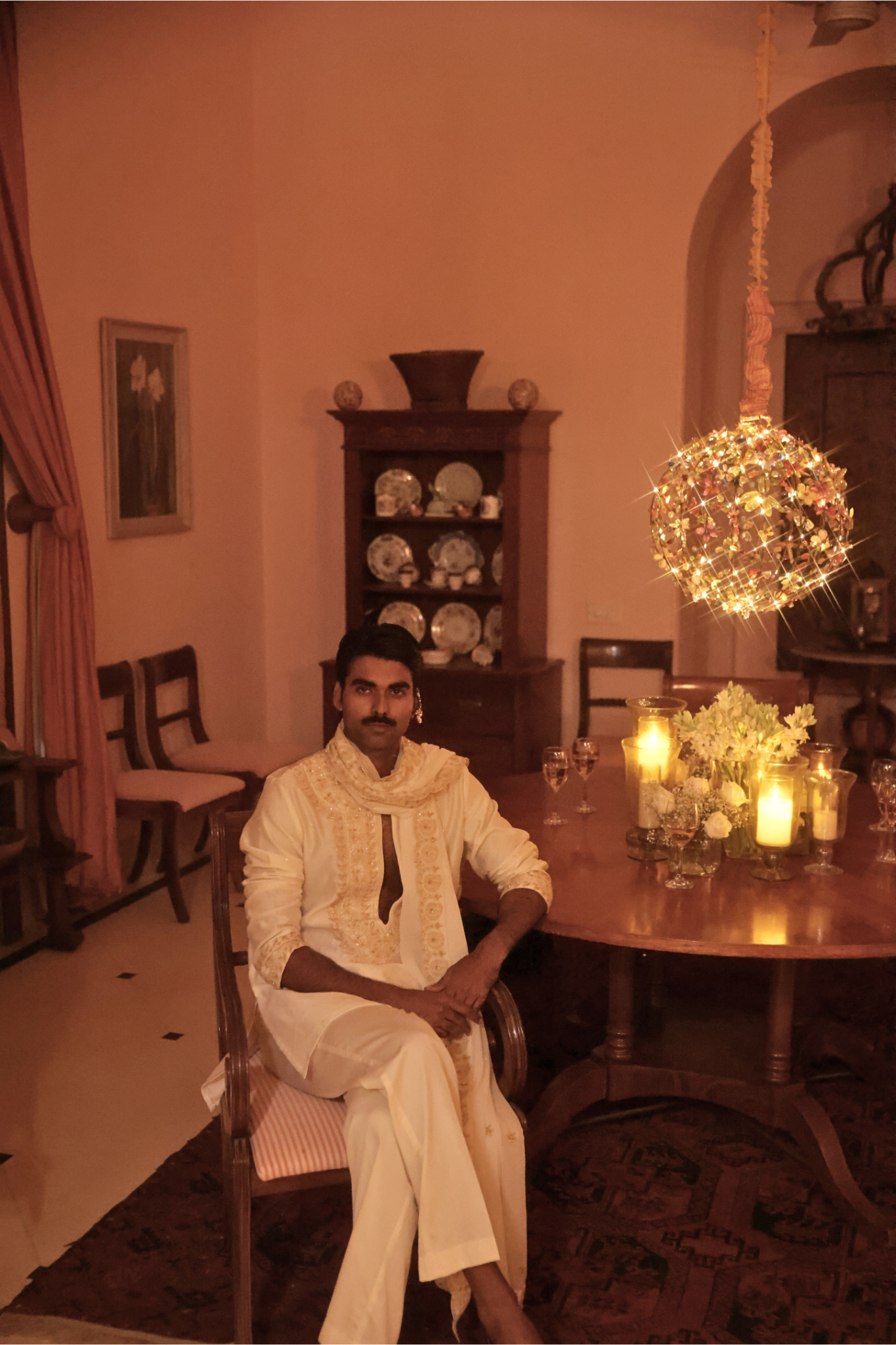 Ivory Chanderi Men's Chikankari Kurta Set and stole