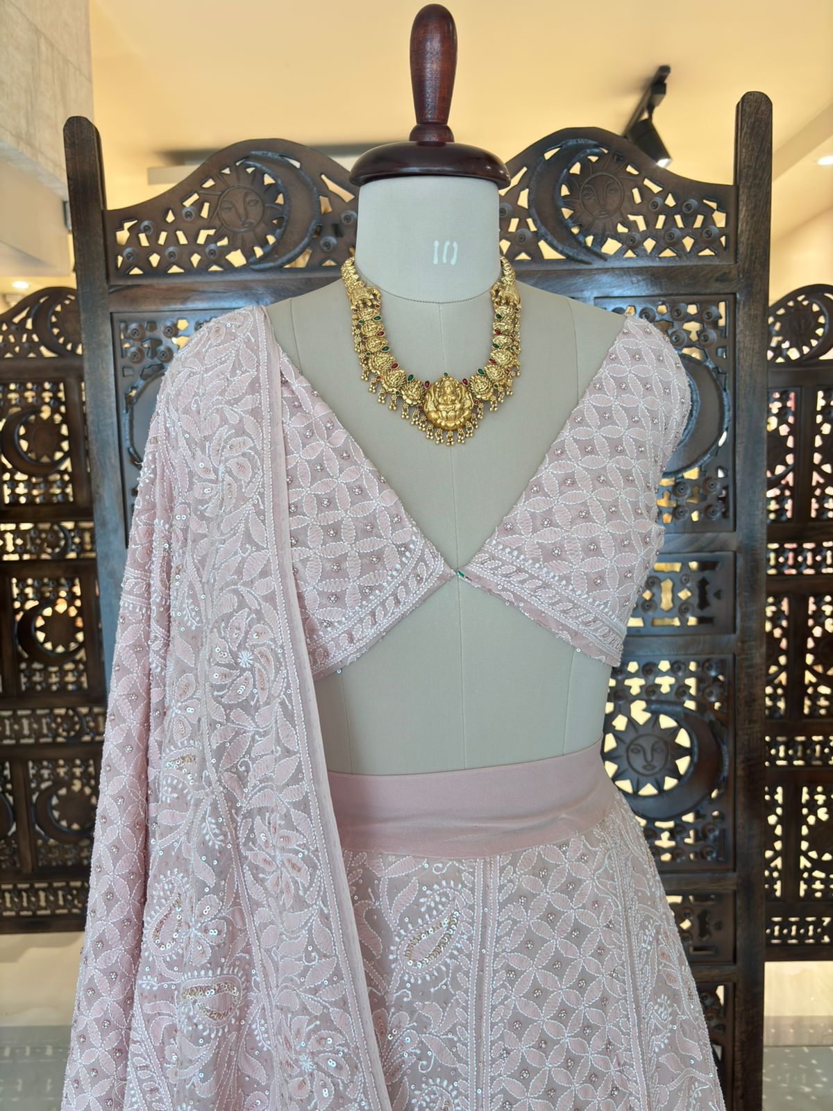 Dusty Rose Pure & Premium Georgette Lehenga Set - Pleats PleaseChikankari