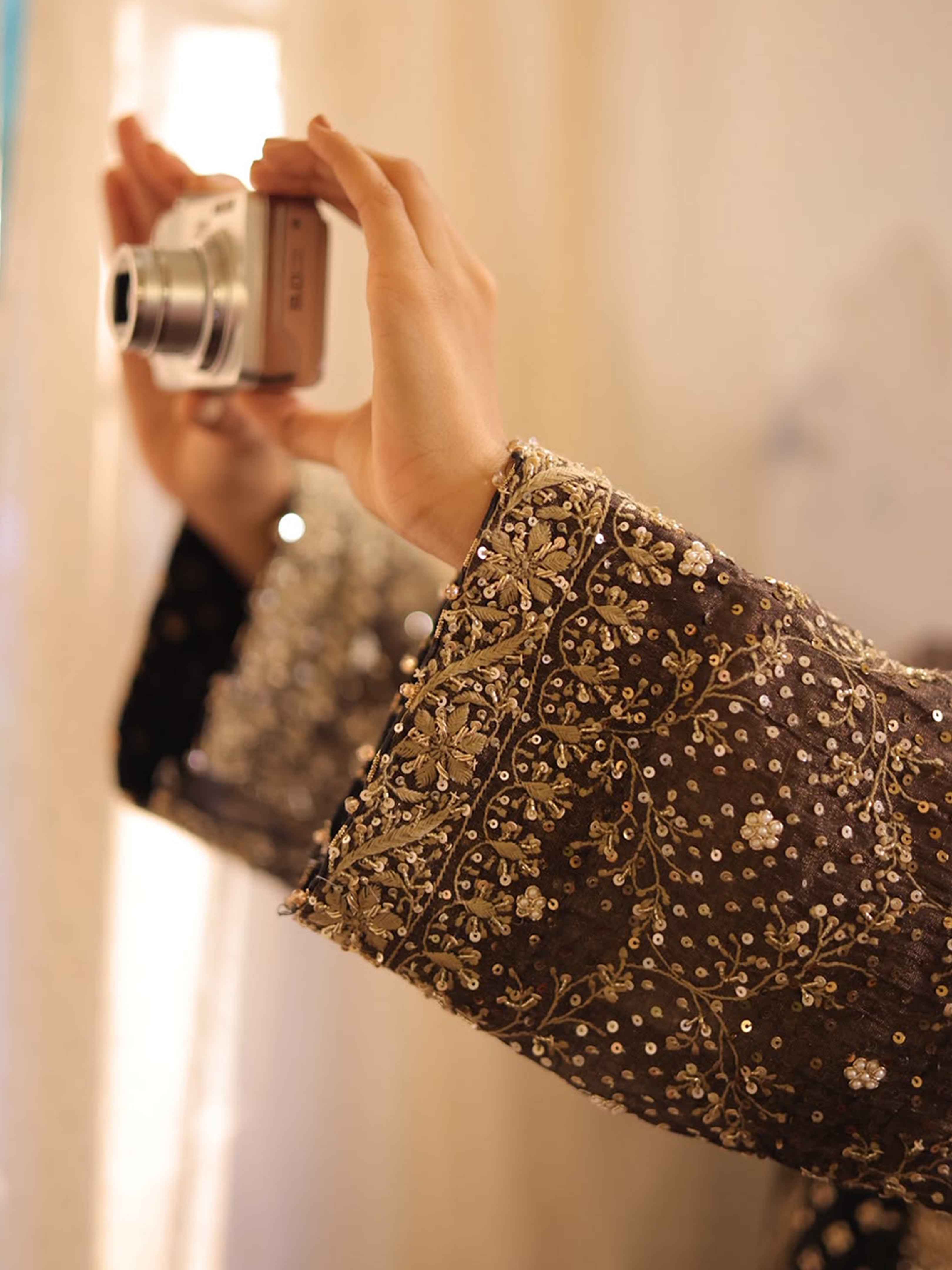Handcrafted Pure & Premium Coco Brown Tissue Chikankari Kurta Set