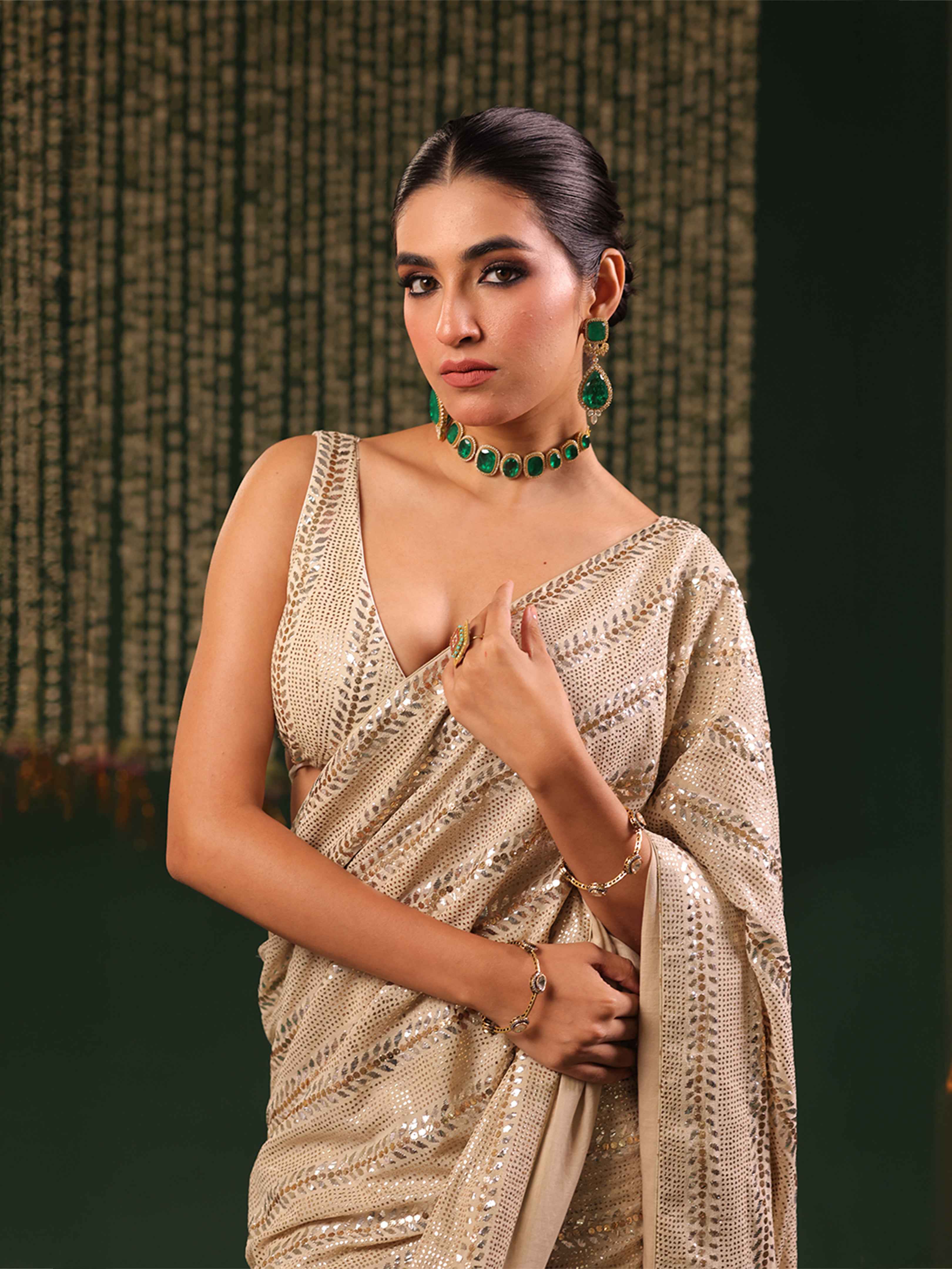 Celestial Shimmer: Pure & Premium Georgette Mukaish Saree