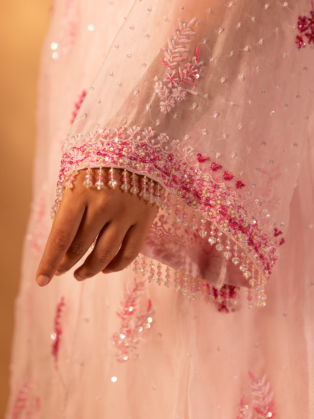 Baby Pink Organza Chikankari A-Line Kurta & Dupatta