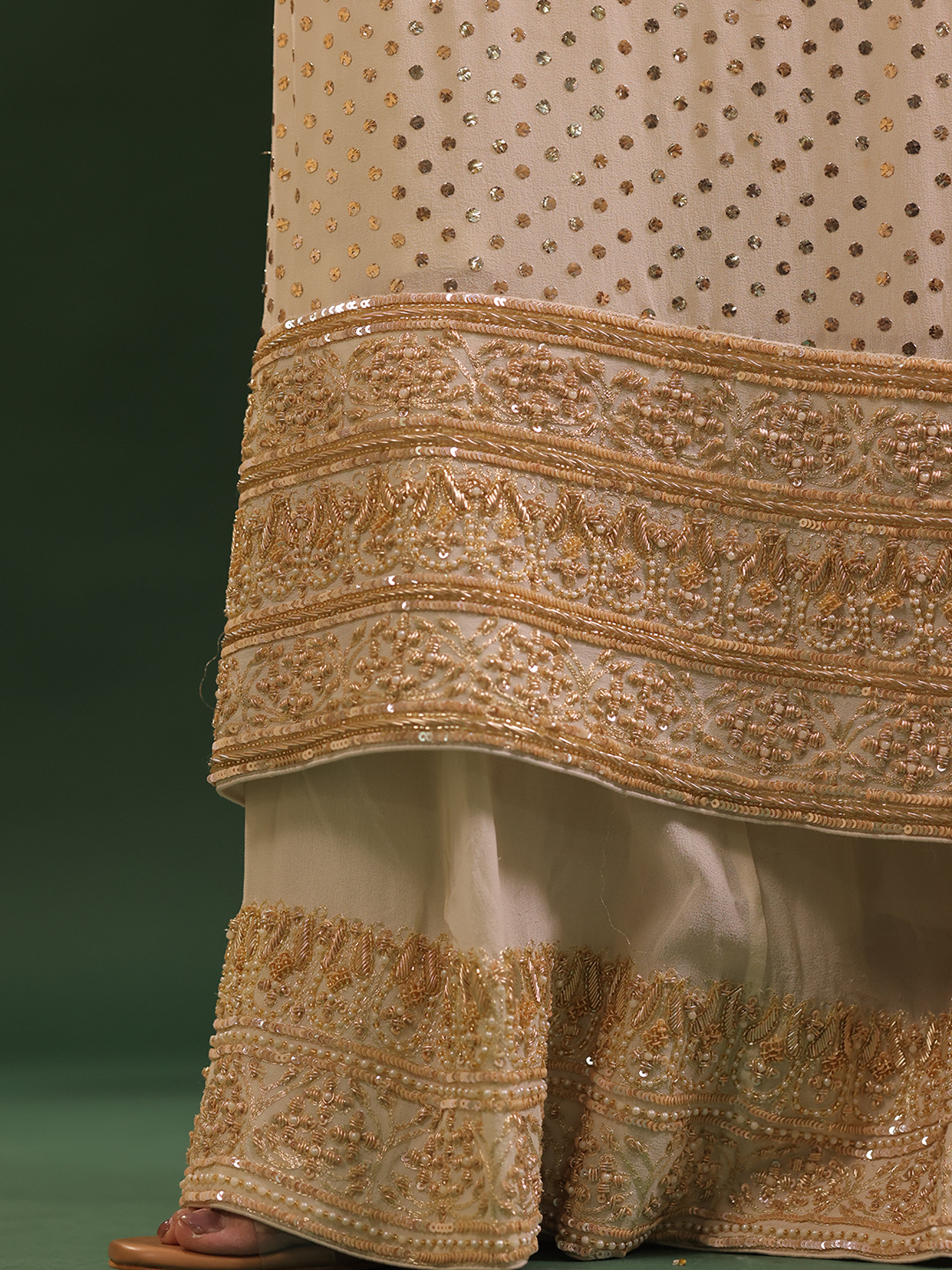 Ivory Pure and Premium Georgette A line Kurta, Dupatta &Sharara