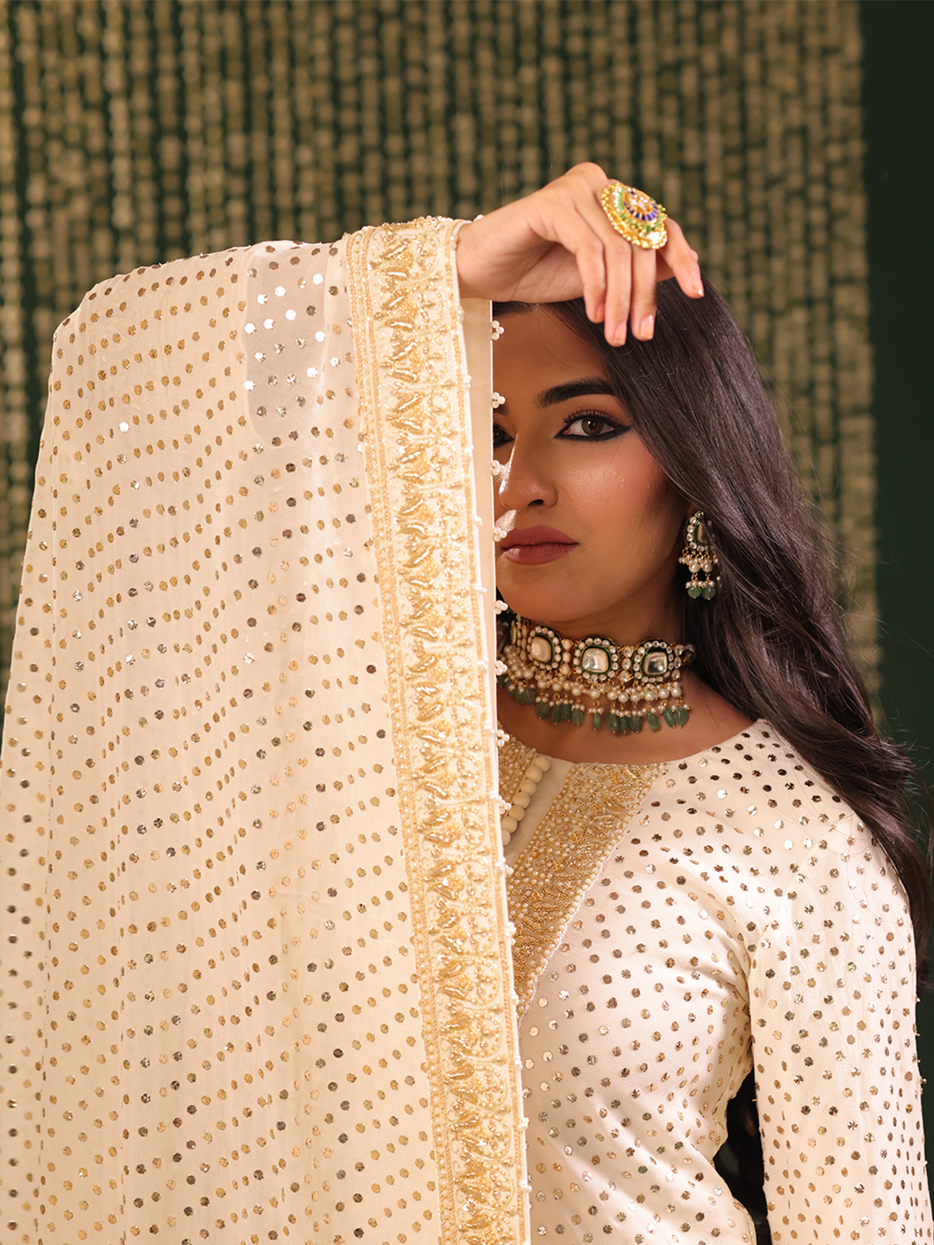 Ivory Pure and Premium Georgette A line Kurta, Dupatta &Sharara