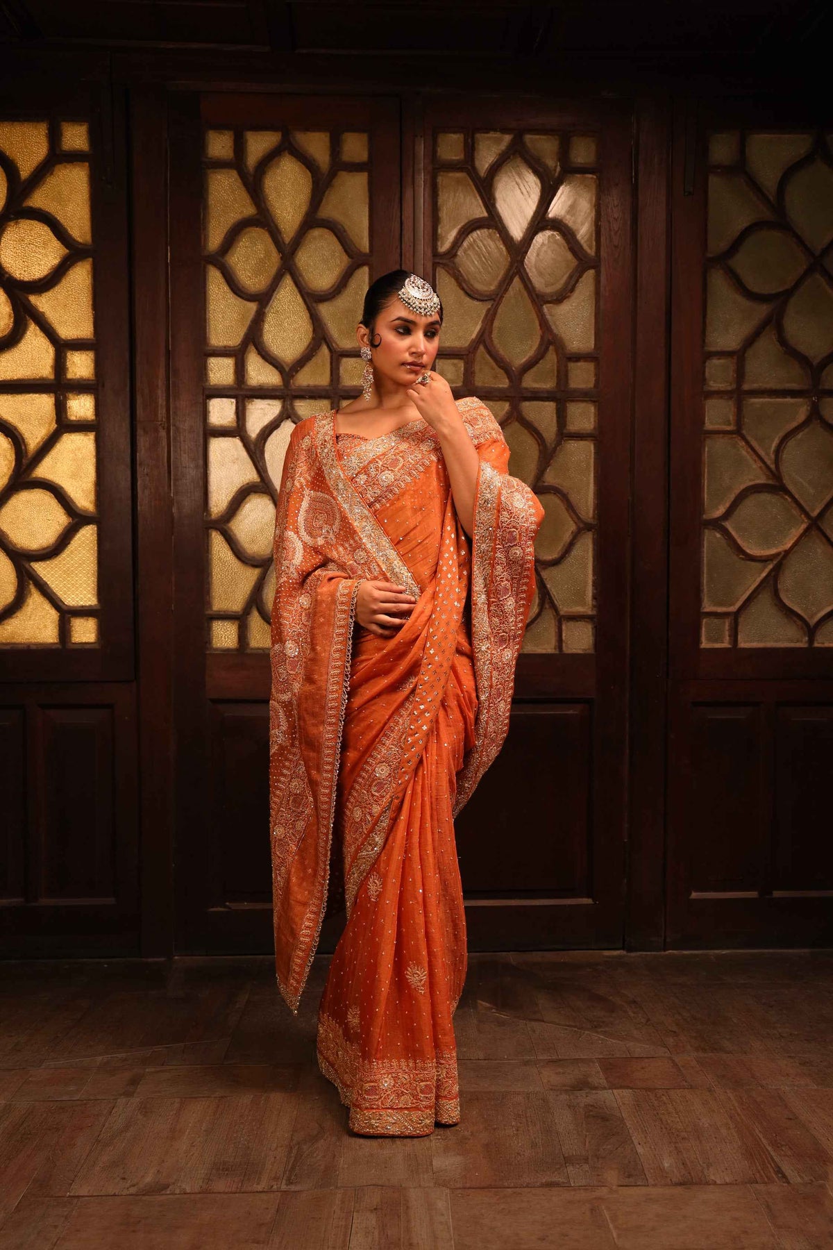 Burnt Orange Pure & Premium Tissue Chikankari Saree