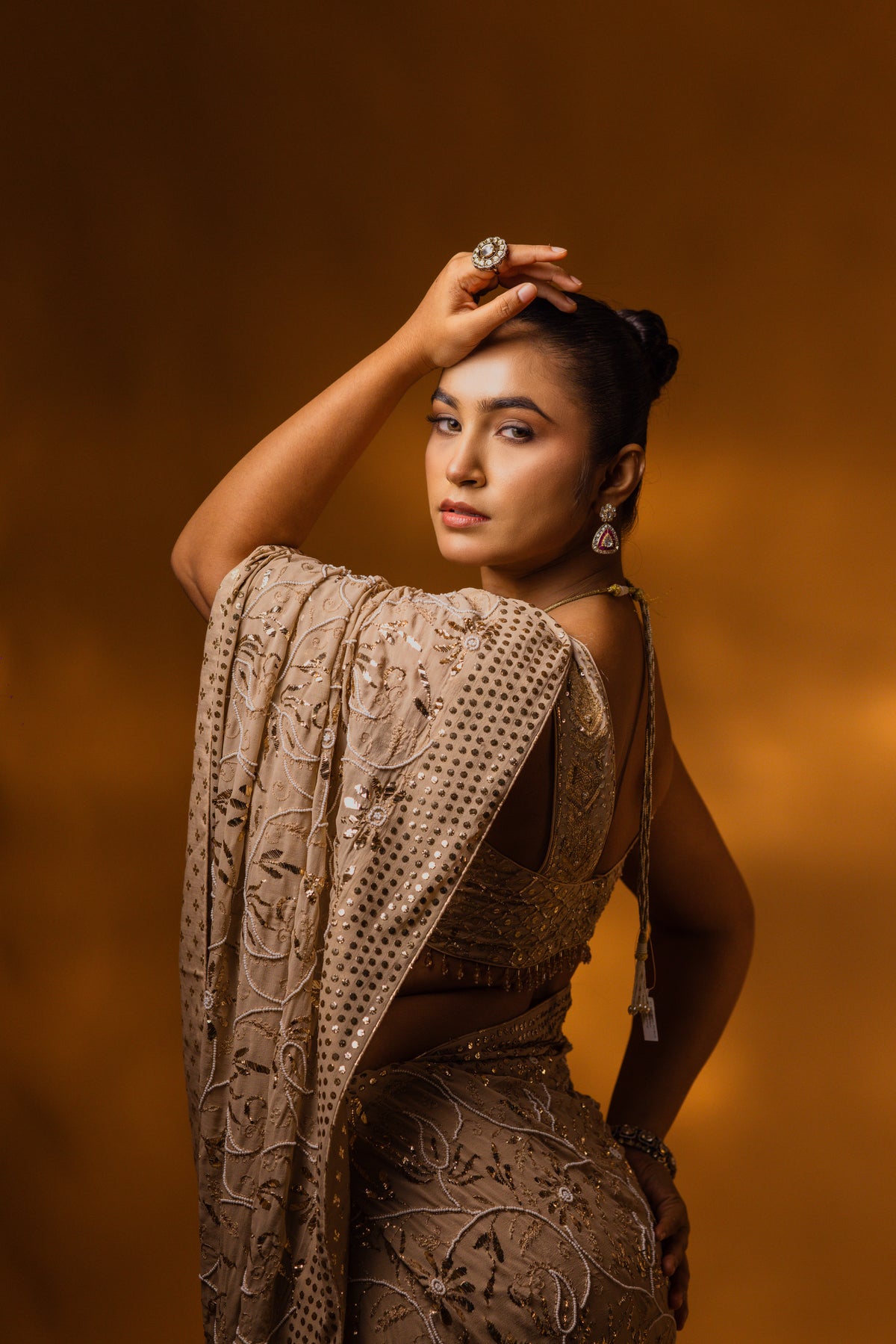 Champagne Beige Mukaish Saree