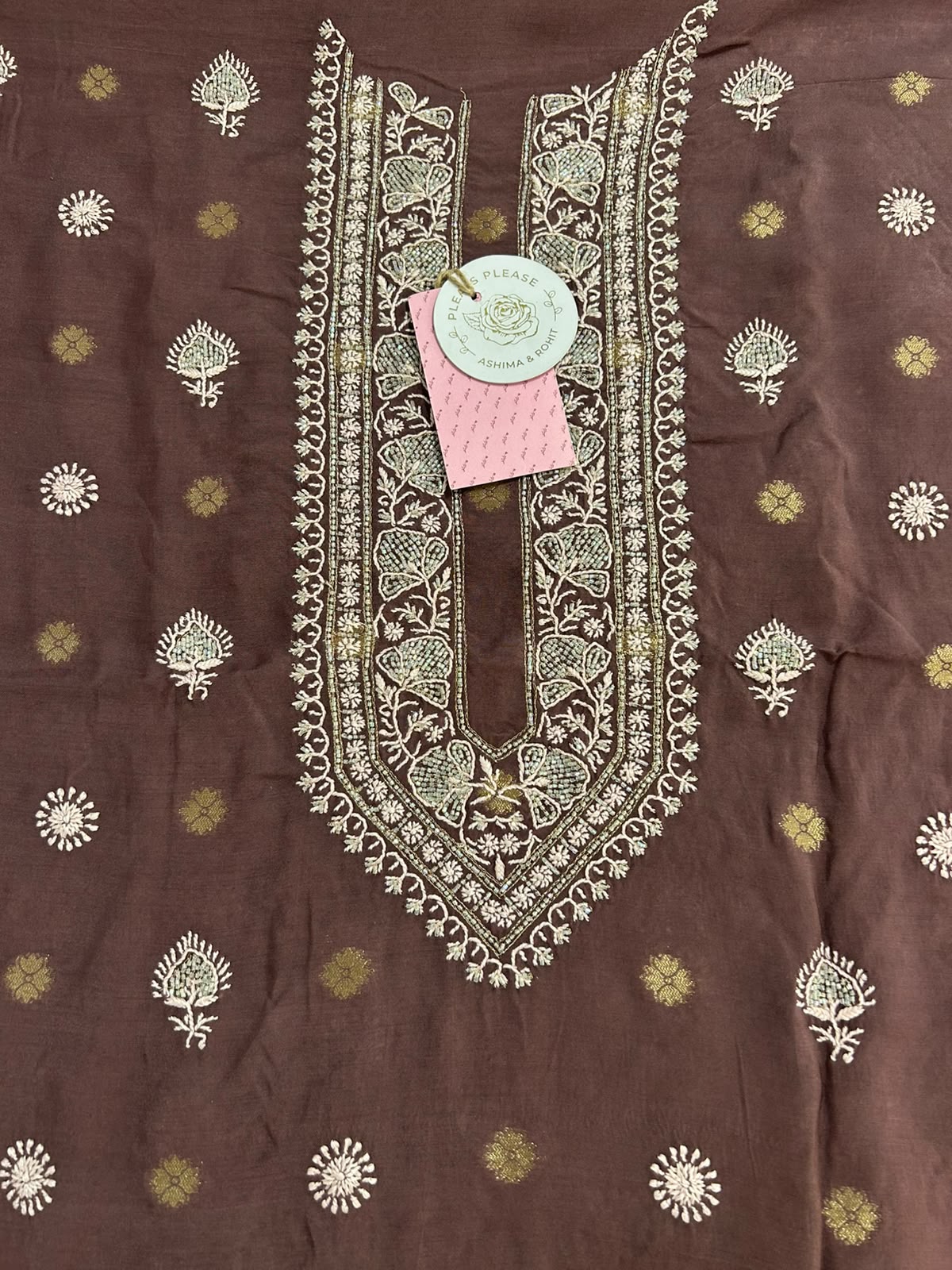 Brown Muslin Chikankari Banarasi Boota Men's Kurta