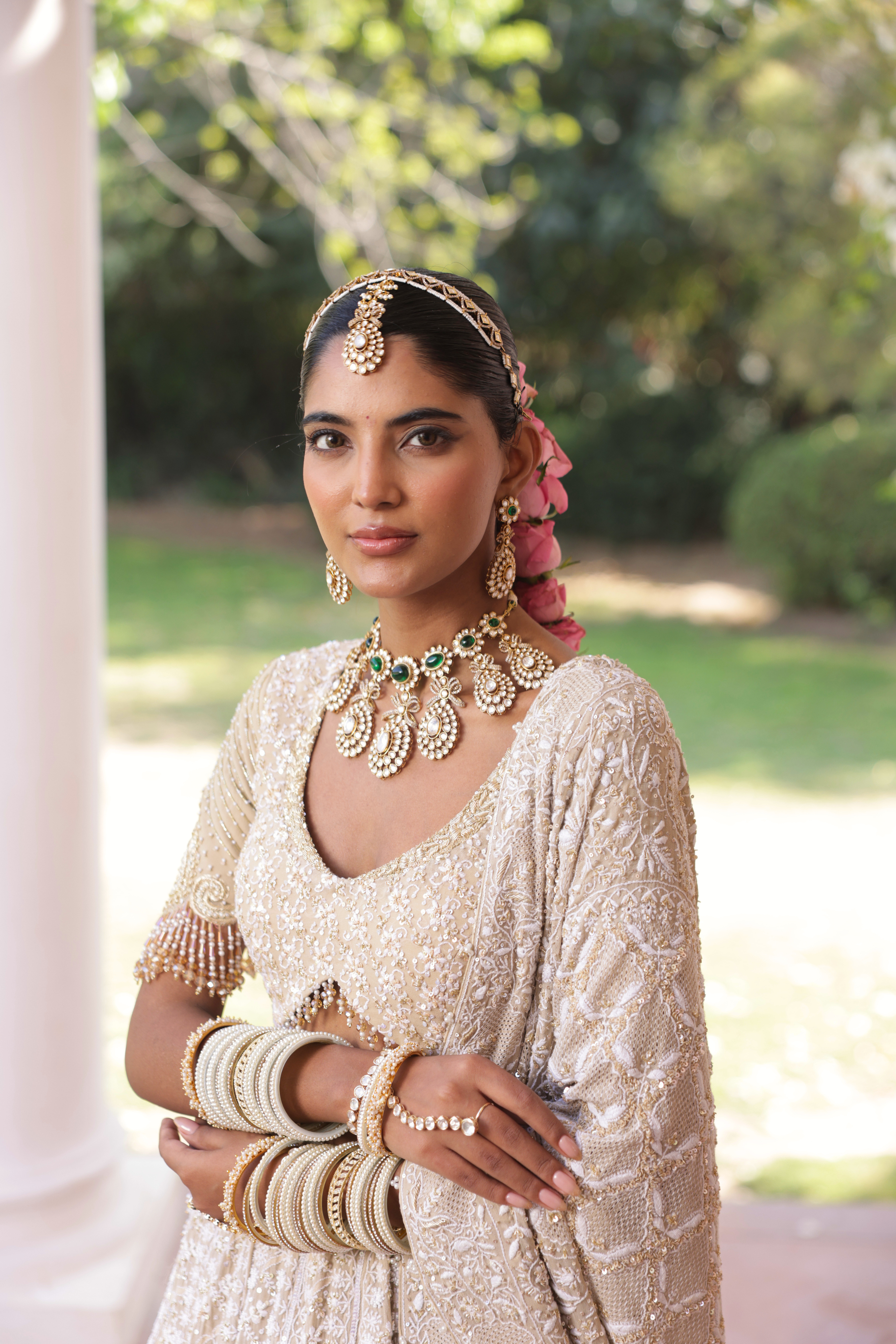 Earthy Green Pure & Premium Georgette Chikankari Lehenga Set