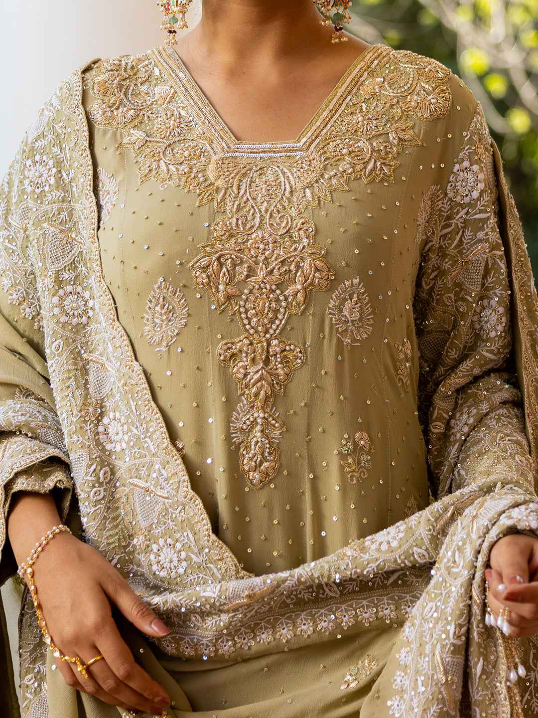 Muted Ochre Pure & Premium Georgette Chikankari Anarkali & Dupatta