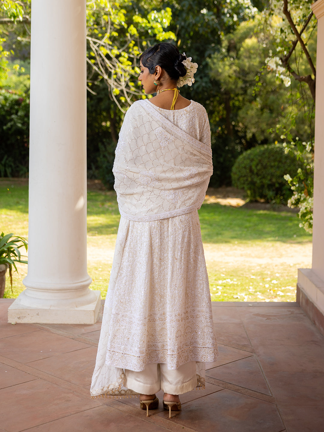 Ivory Pure & Premium Georgette Chikan Mukaish Anarkali & Dupatta
