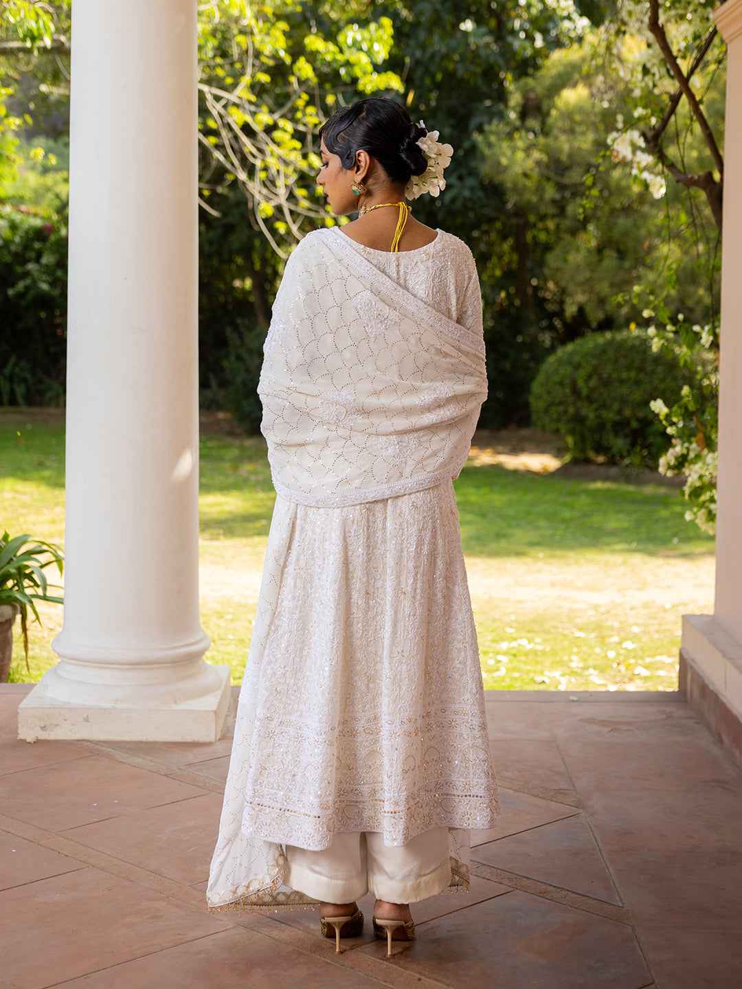 Ivory Pure & Premium Georgette Chikan Mukaish Anarkali & Dupatta