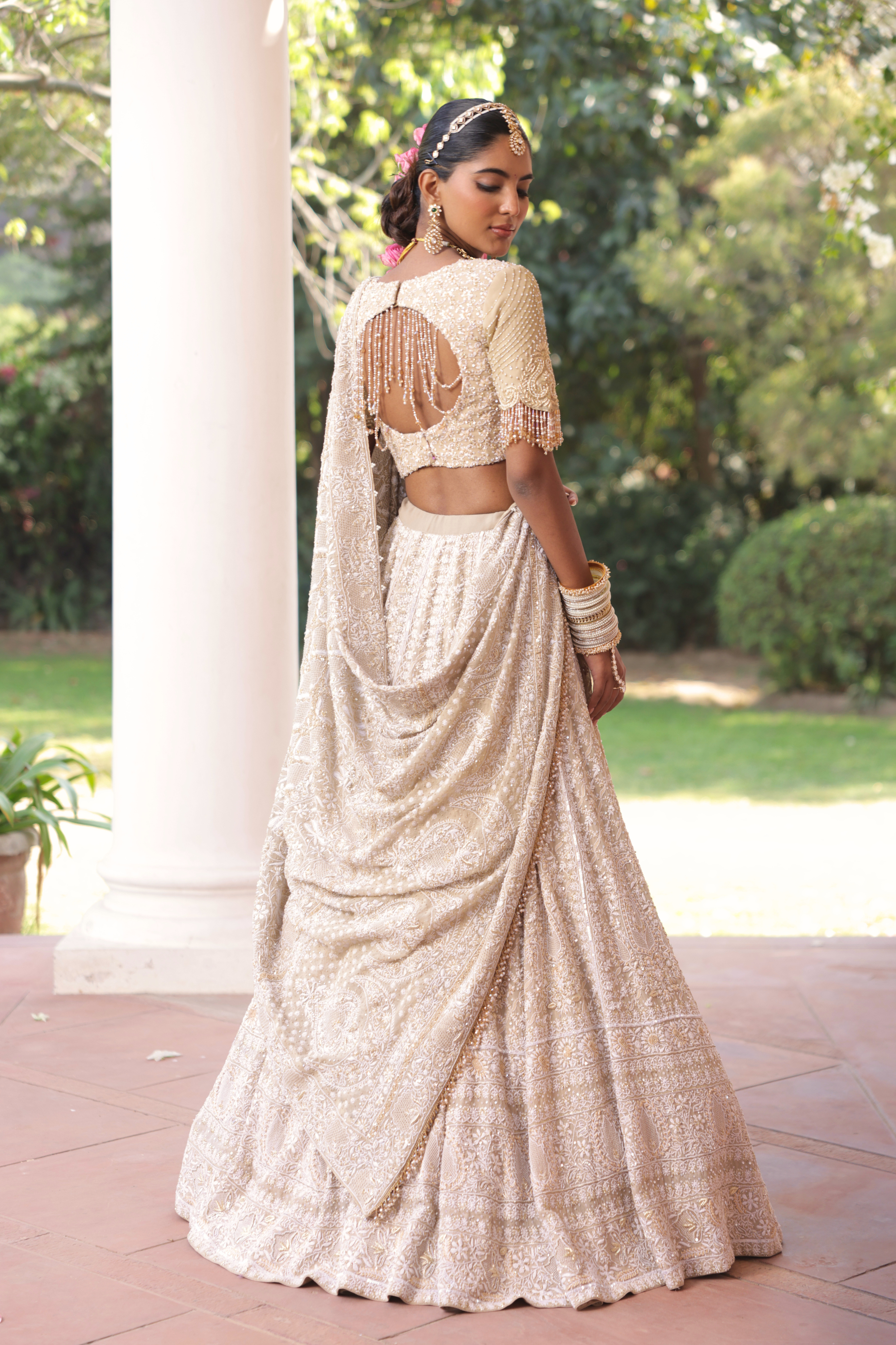 Earthy Green Pure & Premium Georgette Chikankari Lehenga Set