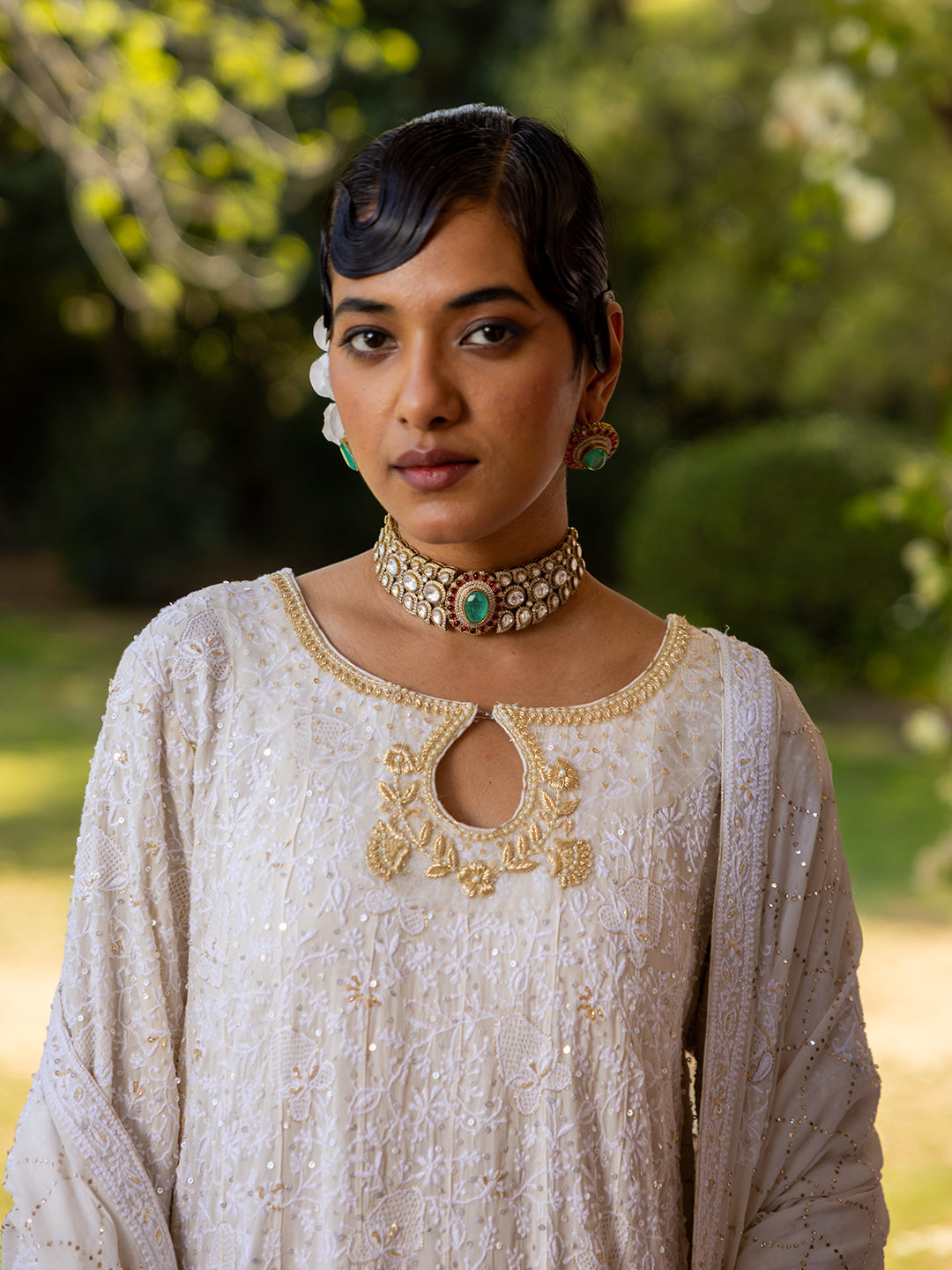 Ivory Pure & Premium Georgette Chikan Mukaish Anarkali & Dupatta