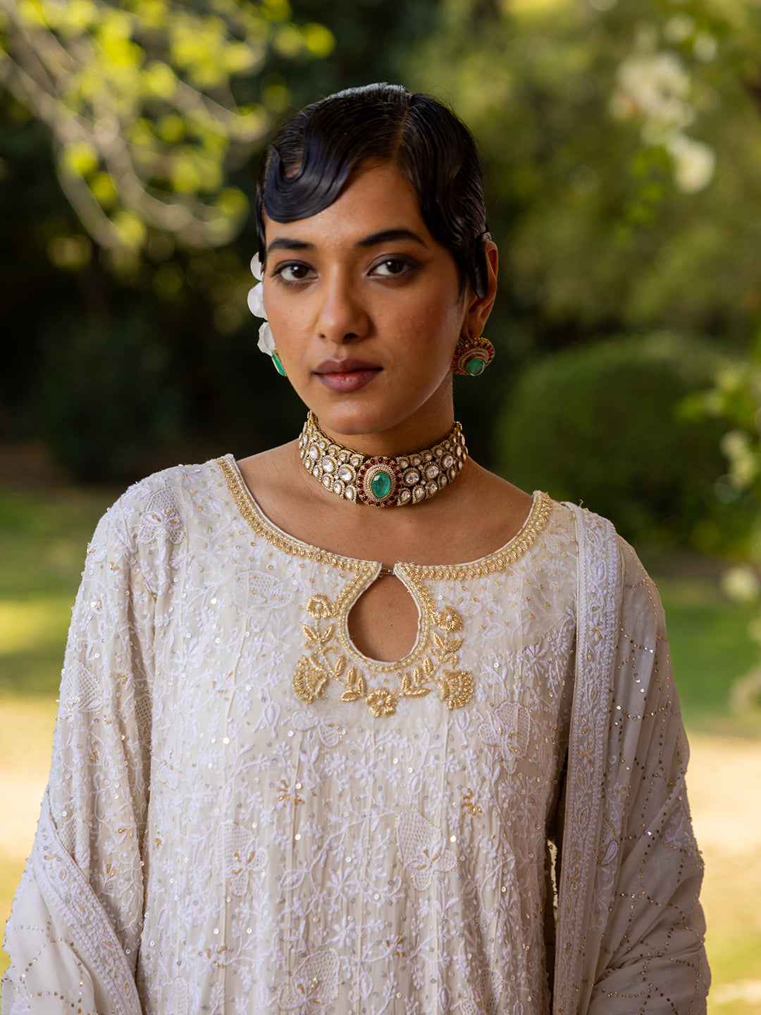 Ivory Pure & Premium Georgette Chikan Mukaish Anarkali & Dupatta