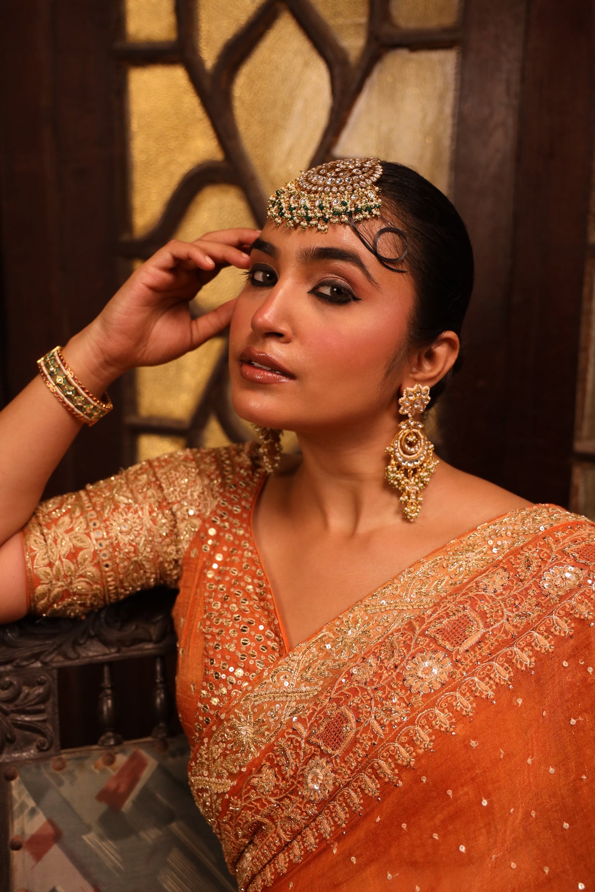 Burnt Orange Pure & Premium Tissue Chikankari Saree