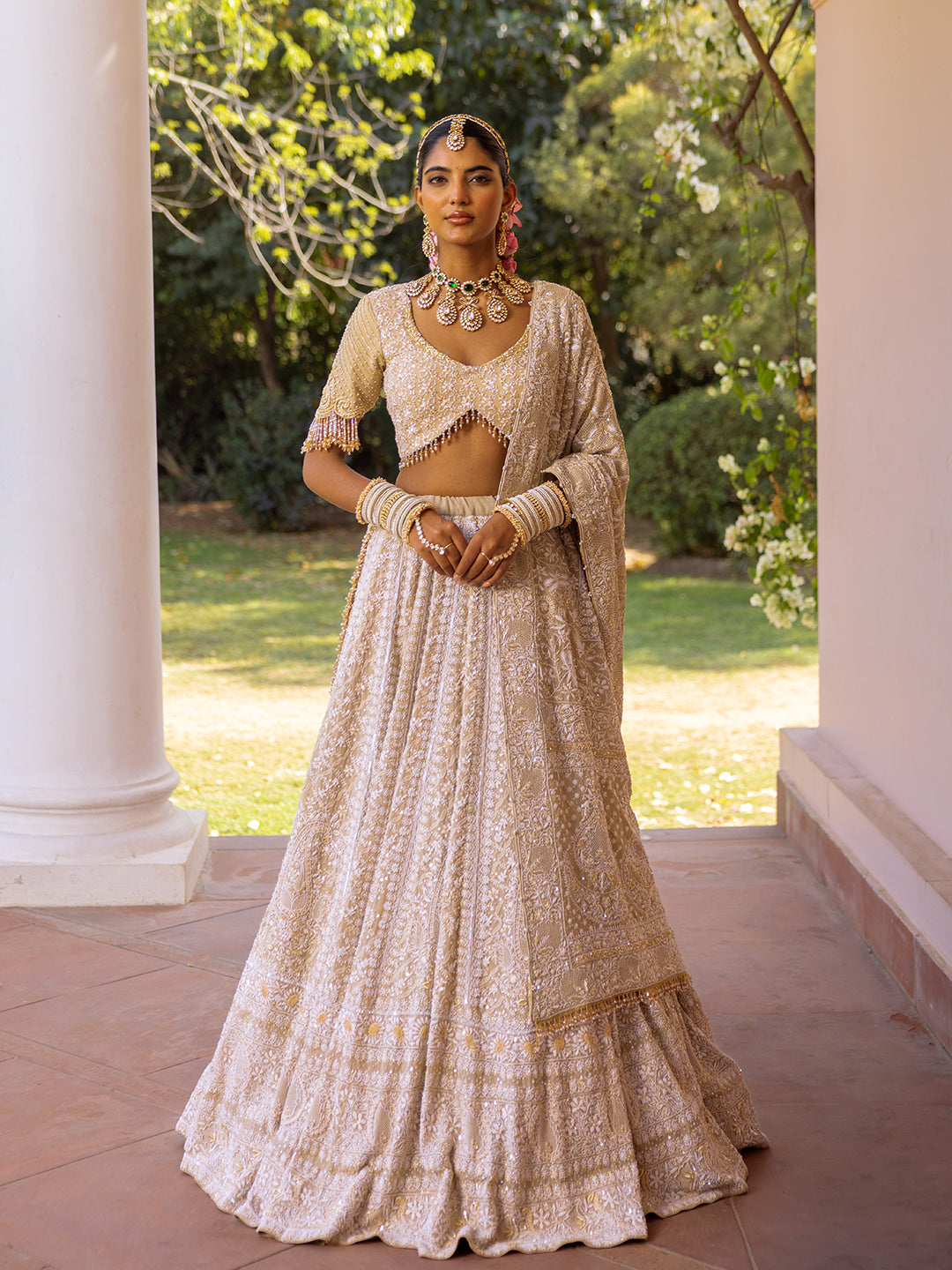 Earthy Green Pure & Premium Georgette Chikankari Lehenga Set