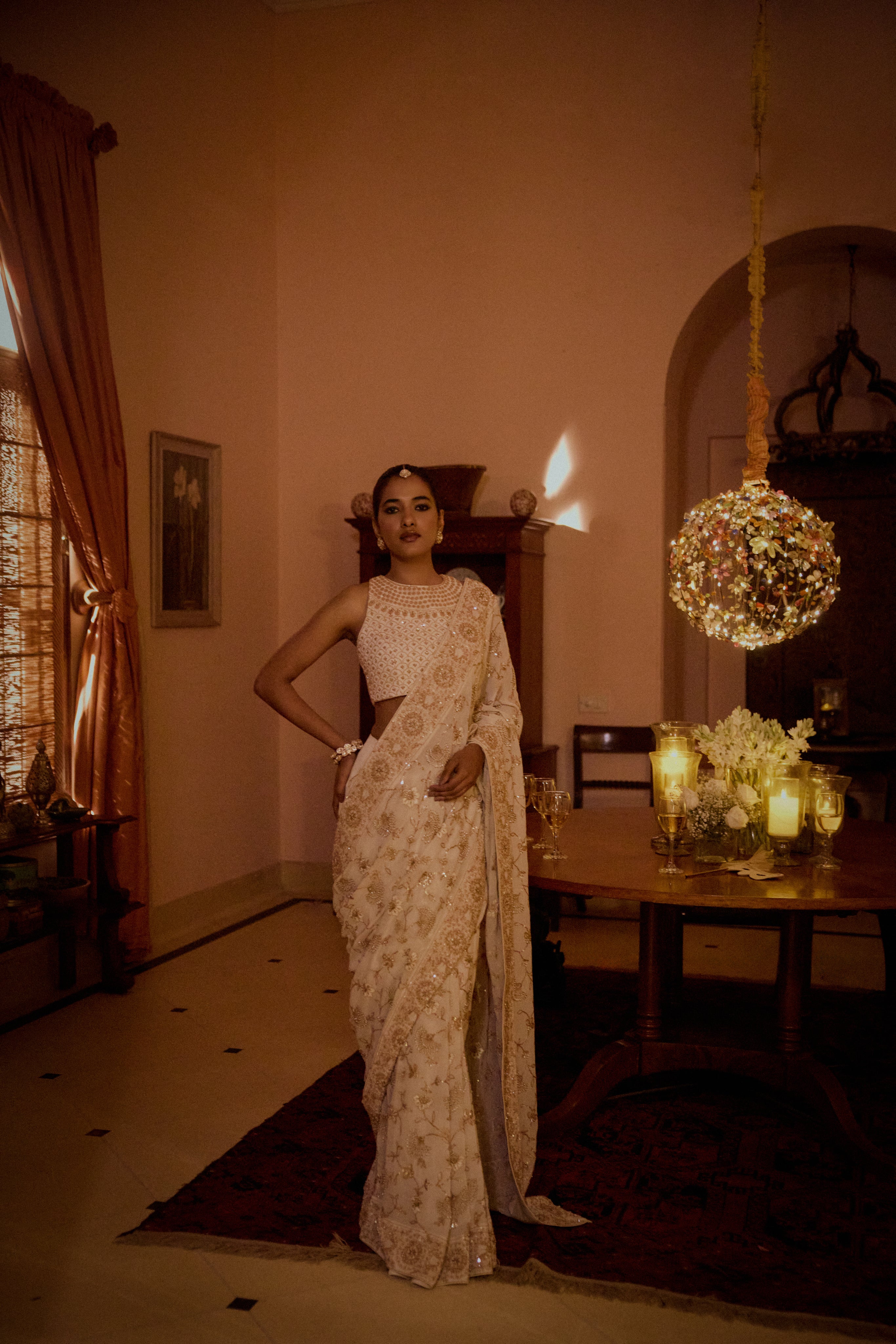 Ivory Pure & Premium Georgette Chikankari Saree