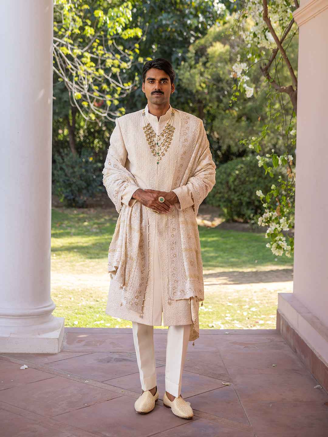 Ivory Pure & Premium Georgette Chikankari Men's Sherwani