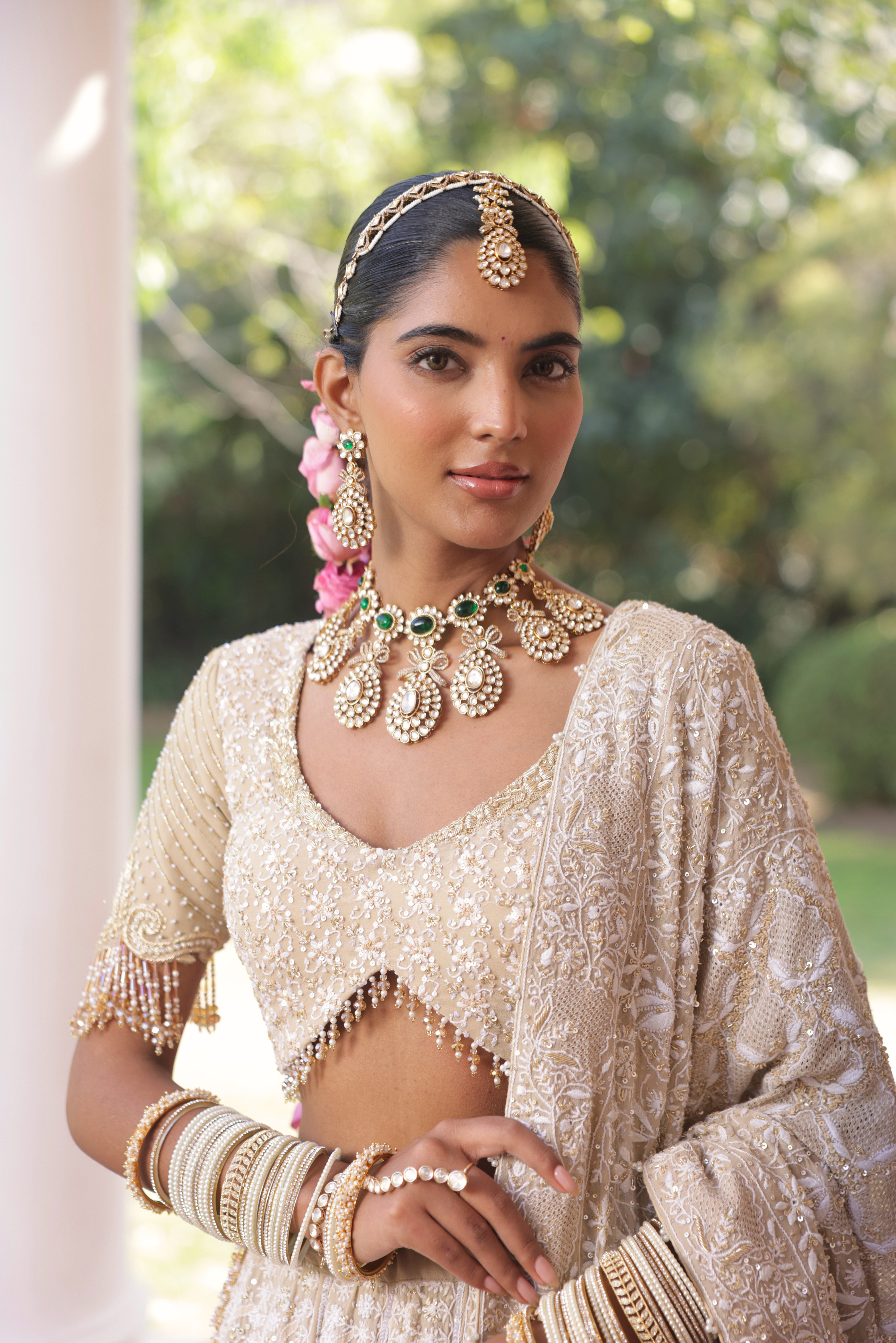 Earthy Green Pure & Premium Georgette Chikankari Lehenga Set