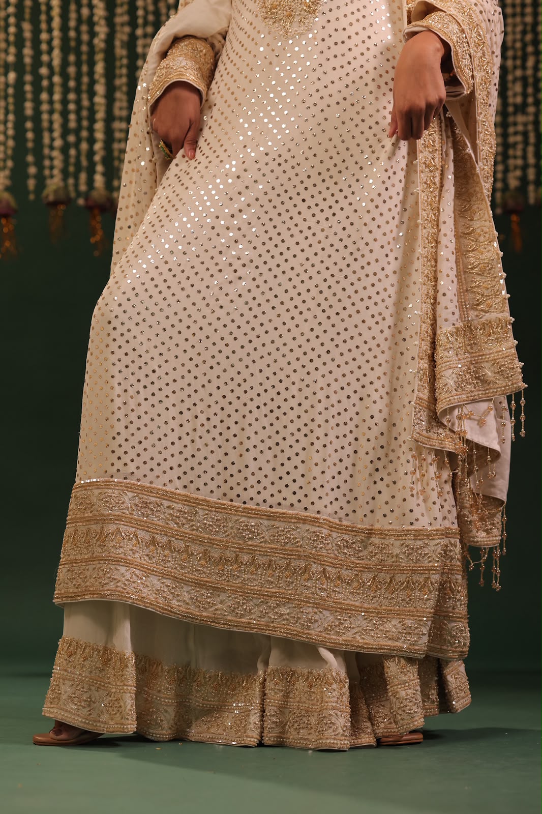 Ivory Pure and Premium Georgette A line Kurta, Dupatta &Sharara