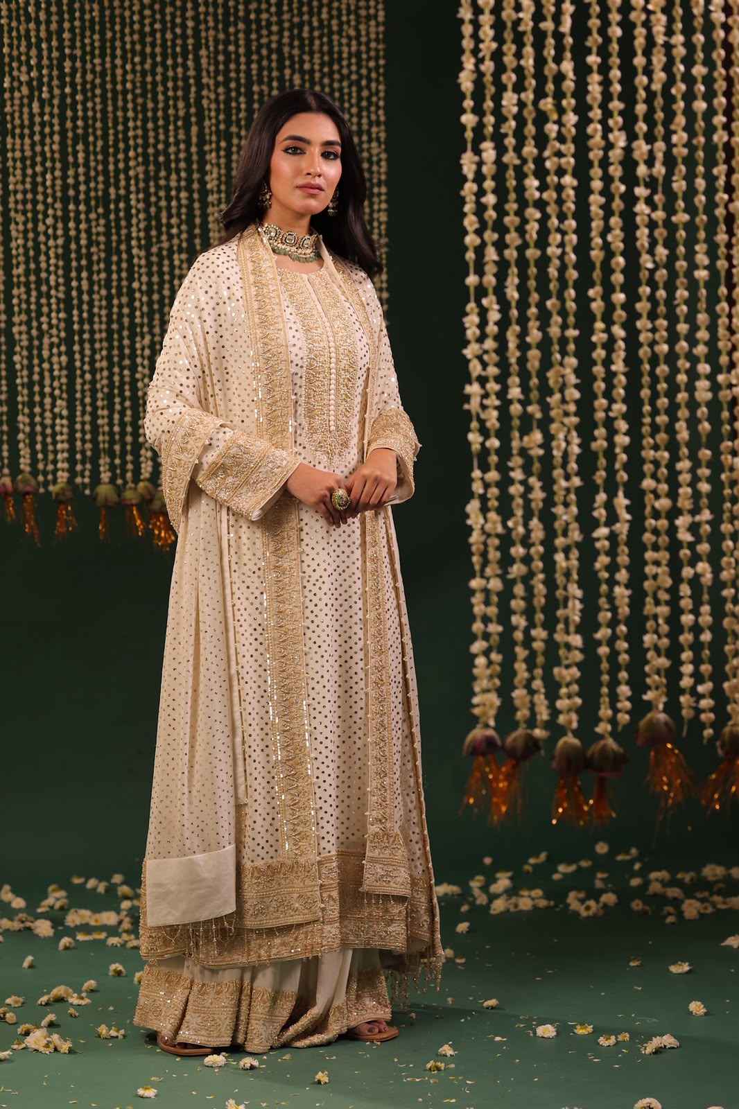 Ivory Pure and Premium Georgette A line Kurta and Dupatta