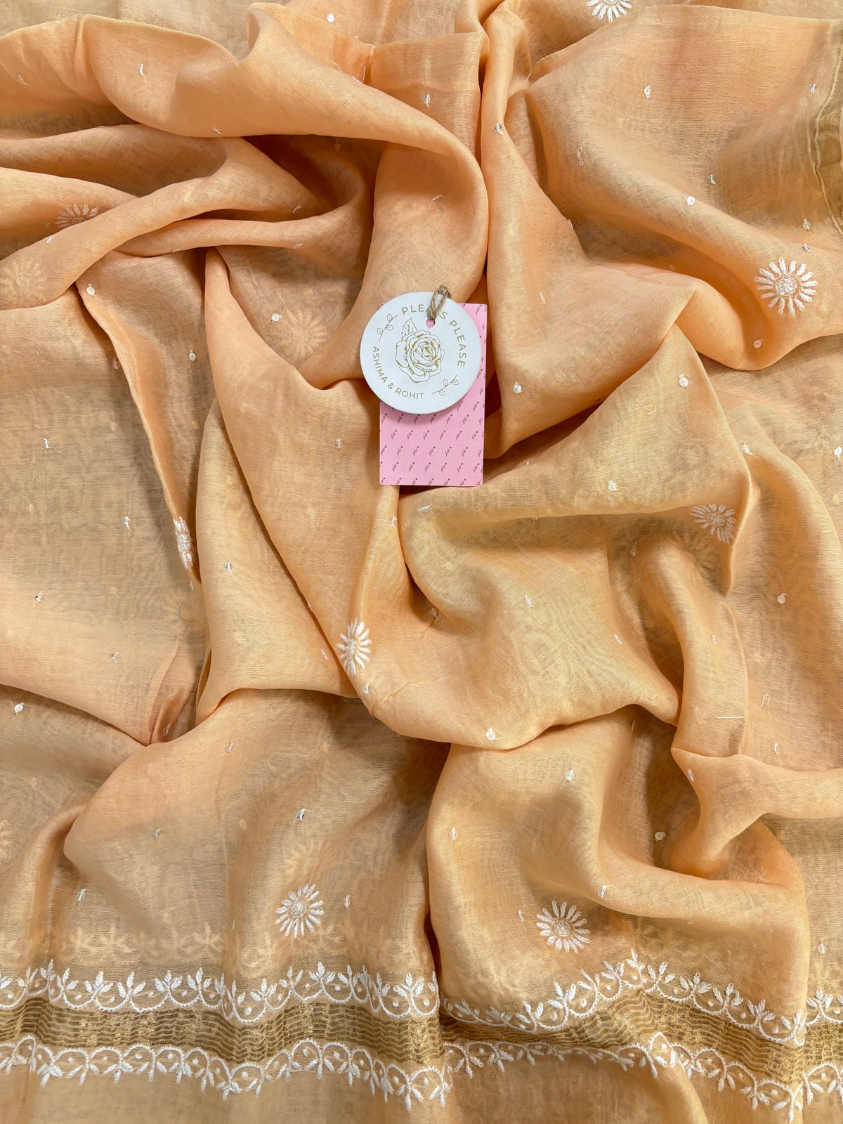Gold Cream Chanderi Chikankari Kurta & Dupatta