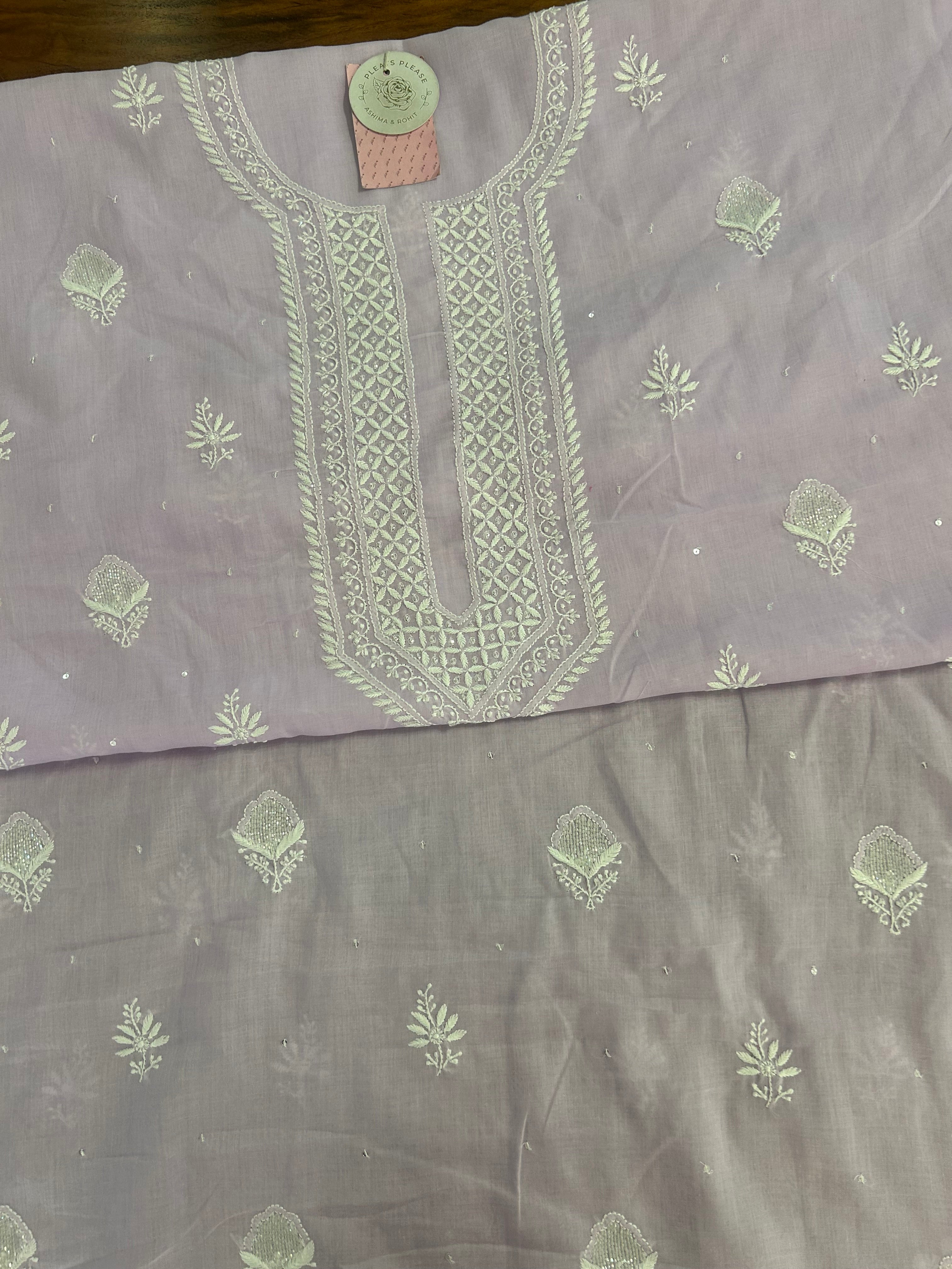 Lilac Mulmul Chikankari Kurta